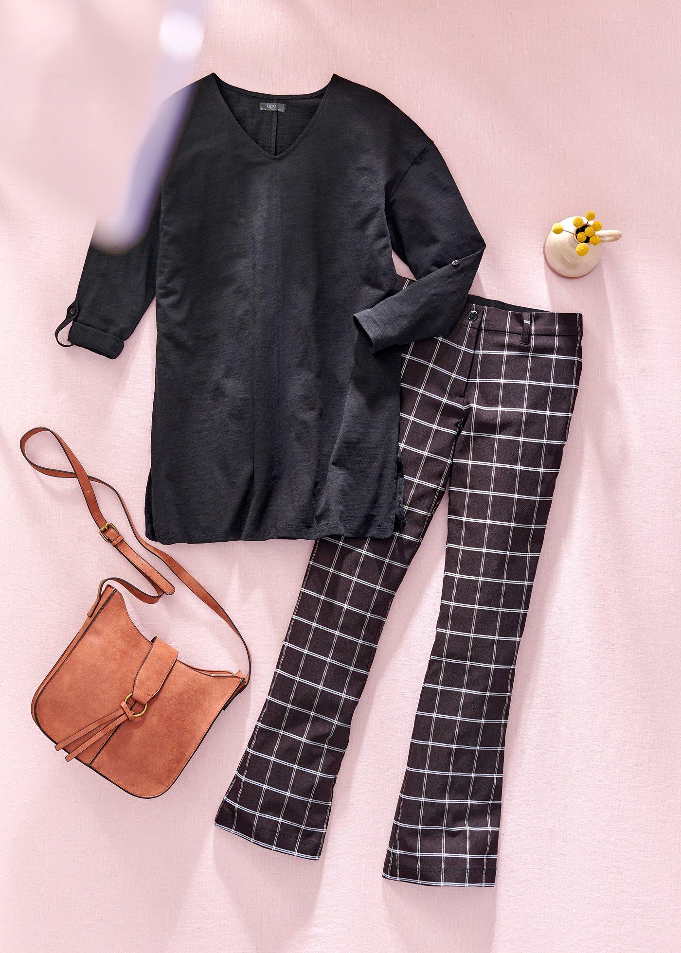 Pantalon à carreaux en bengaline, évasé