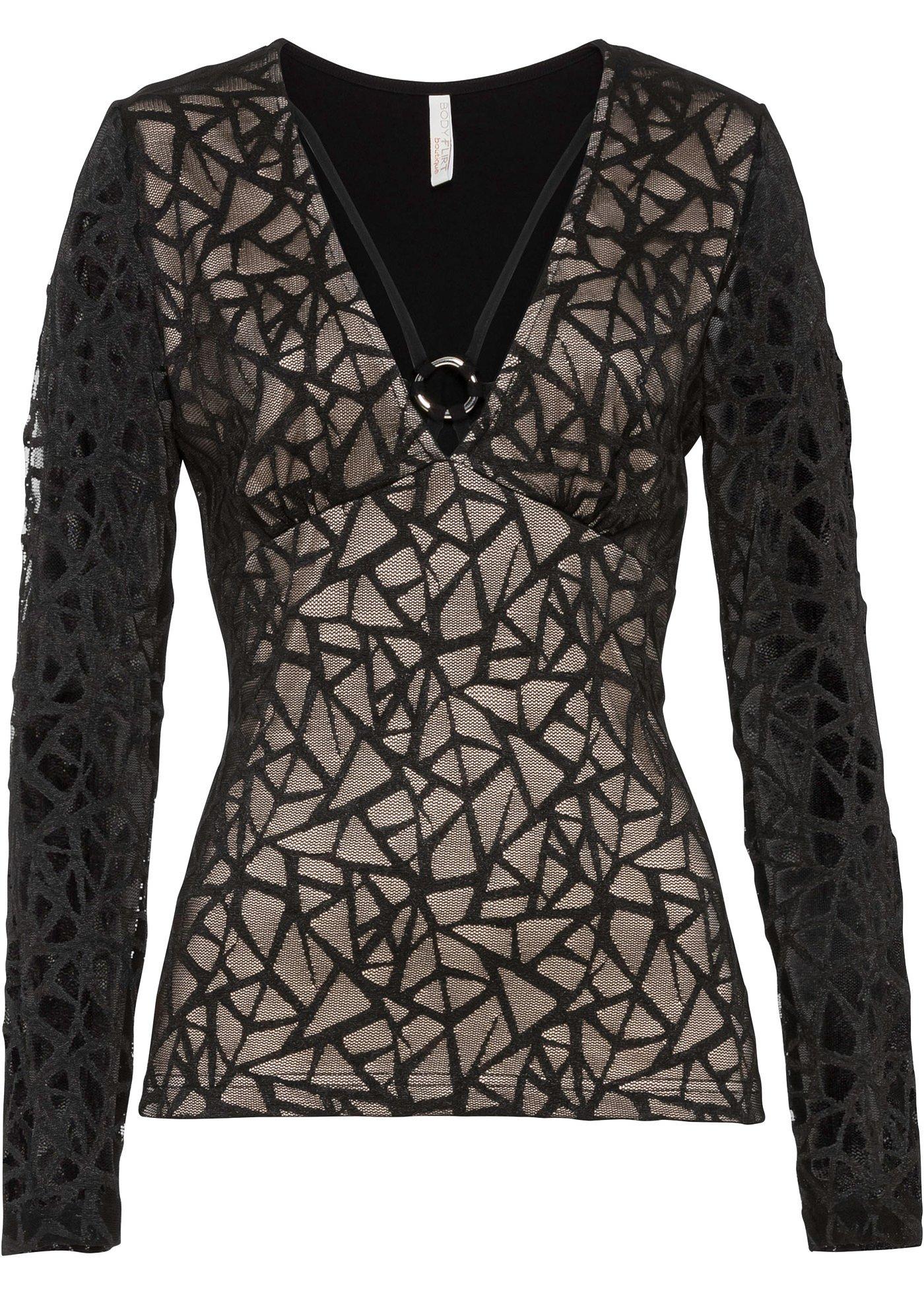 T-shirt manches longues à dentelle