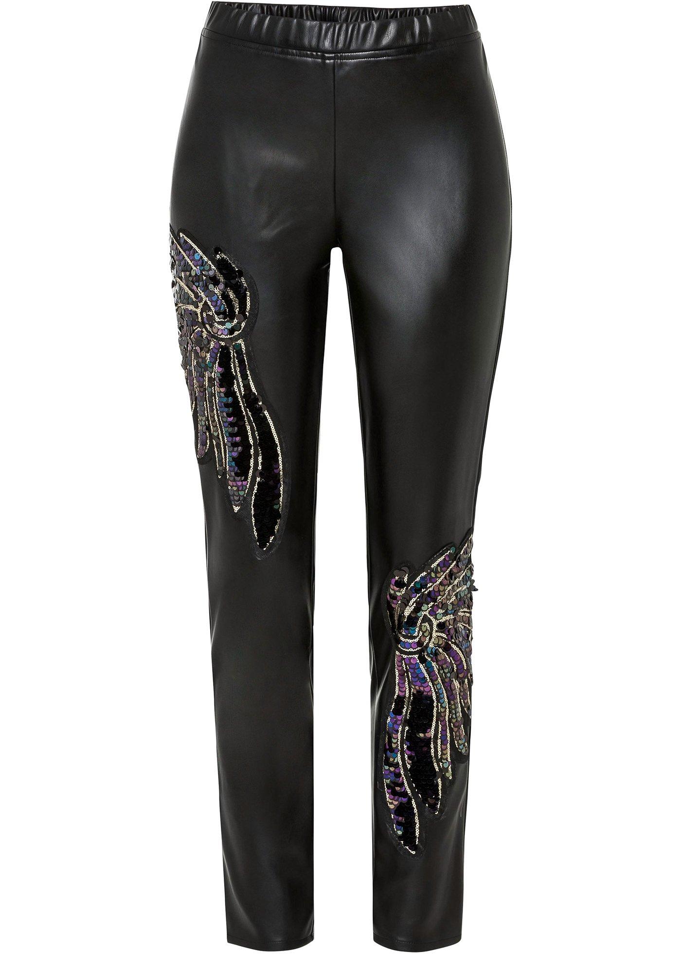 Pantalon synthétique imitation cuir à paillettes