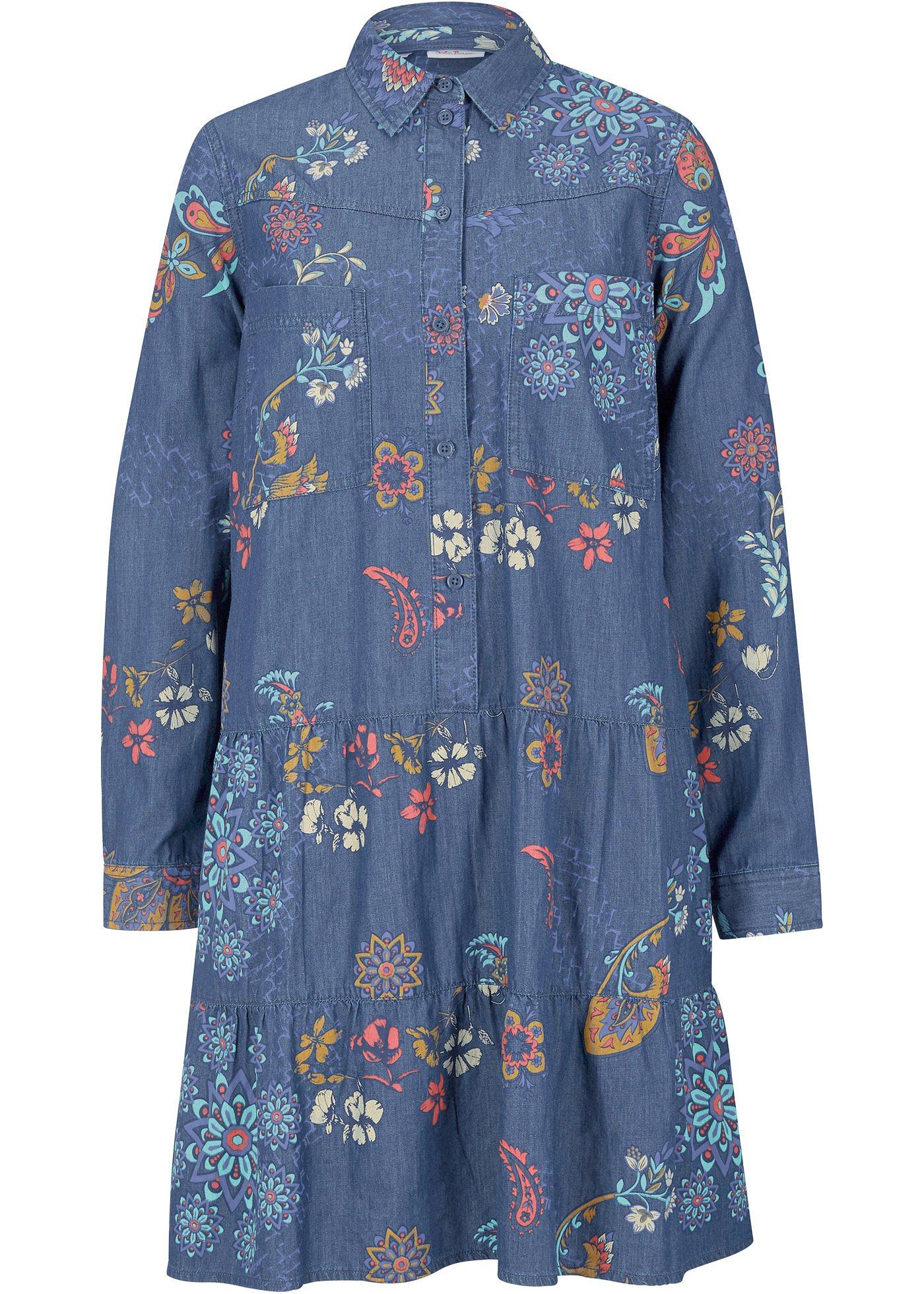 Robe en jean imprimée, manches longues