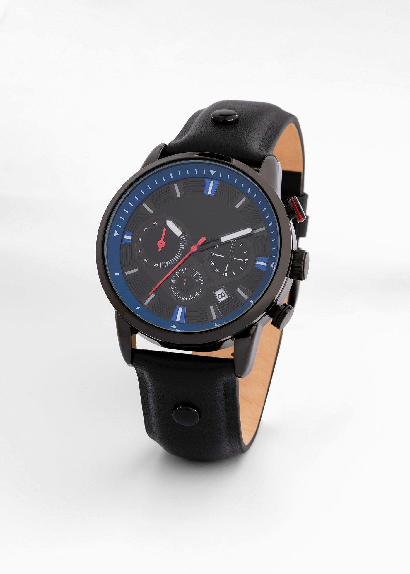 Chronographe homme avec bracelet cuir