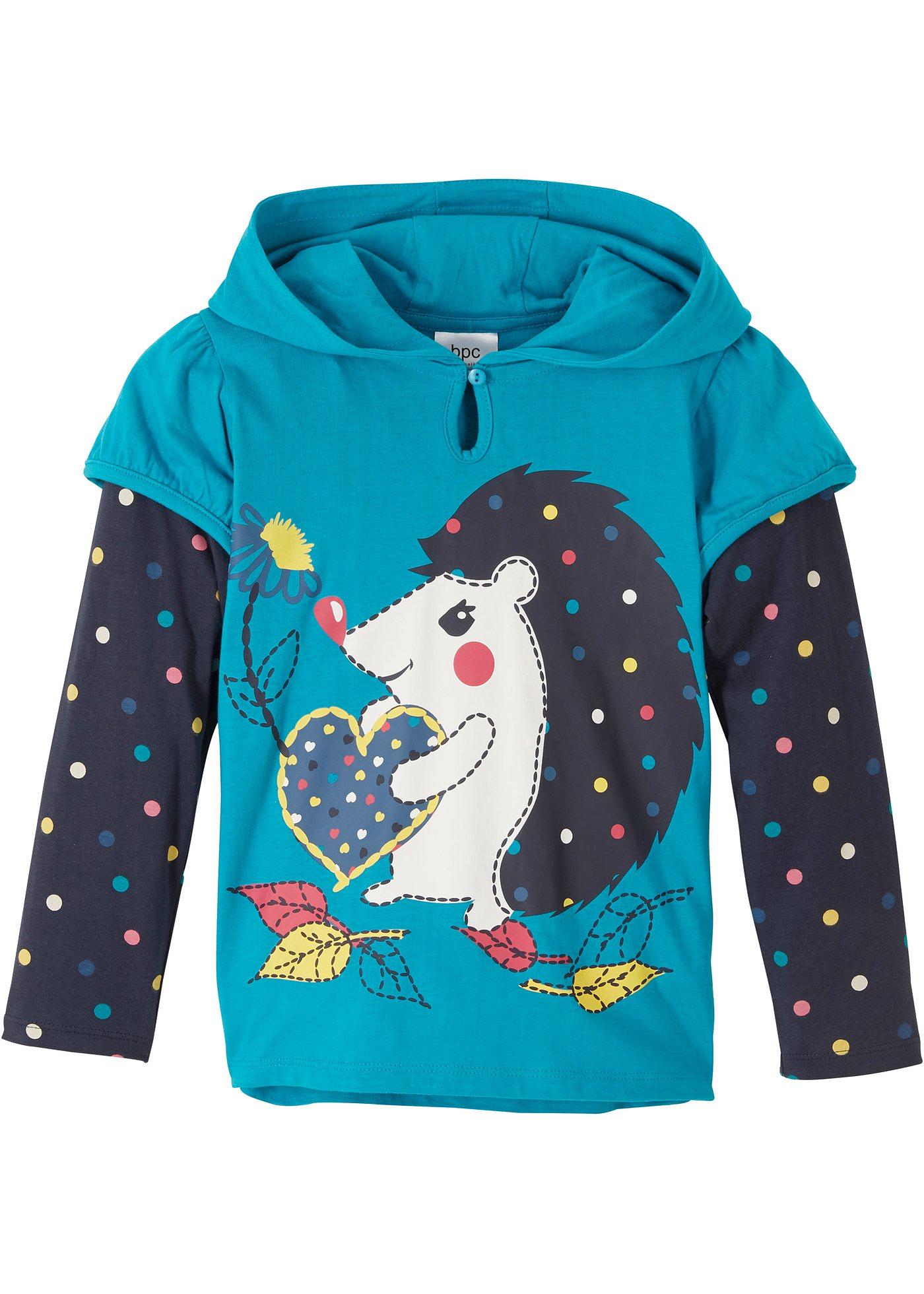 T-shirt manches longues fille à capuche coton bio