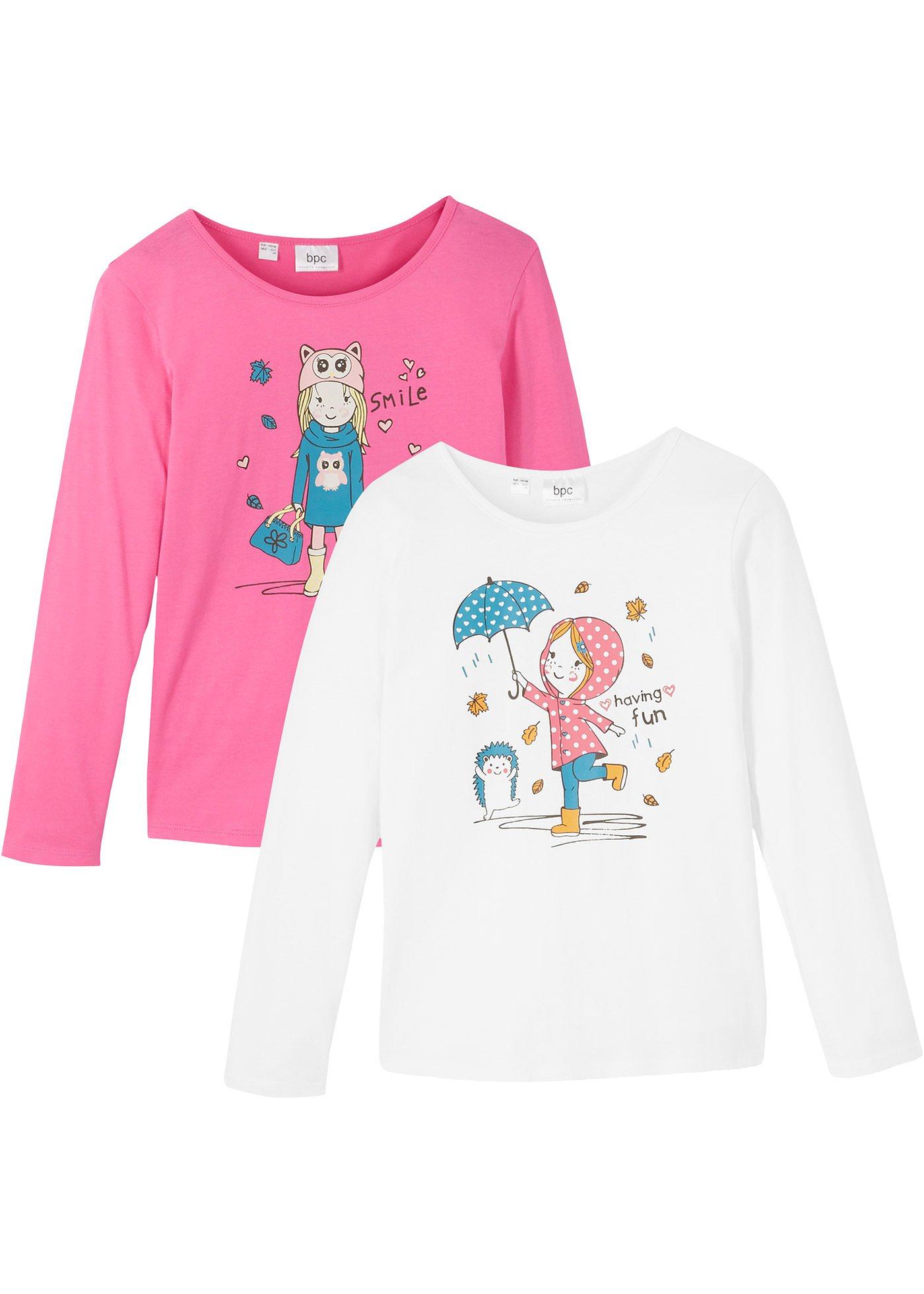 Lot de 2 T-shirts manches longues fille coton bio