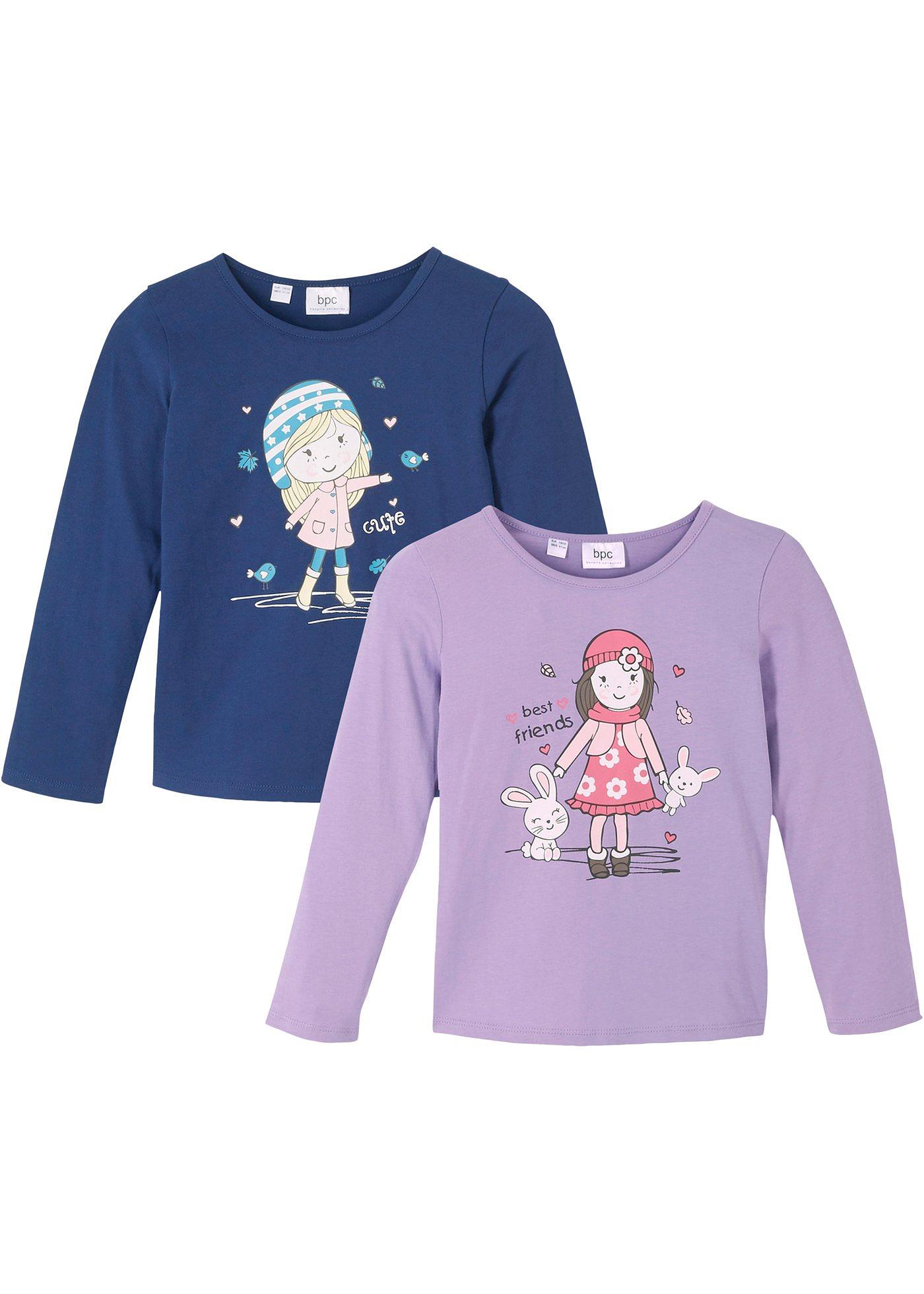 Lot de 2 T-shirts manches longues fille coton bio