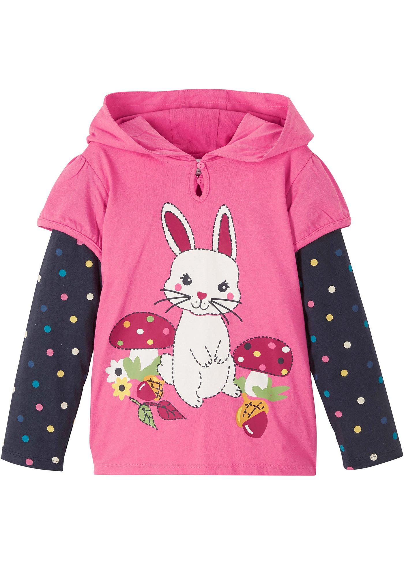 T-shirt manches longues fille à capuche coton bio