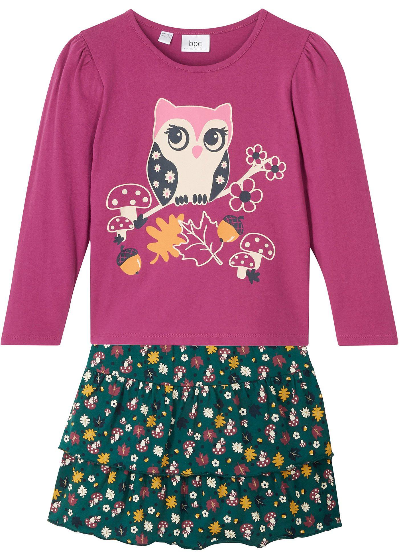 T-shirt manches longues et jupe fille (Ens. 2 pces.) coton bio