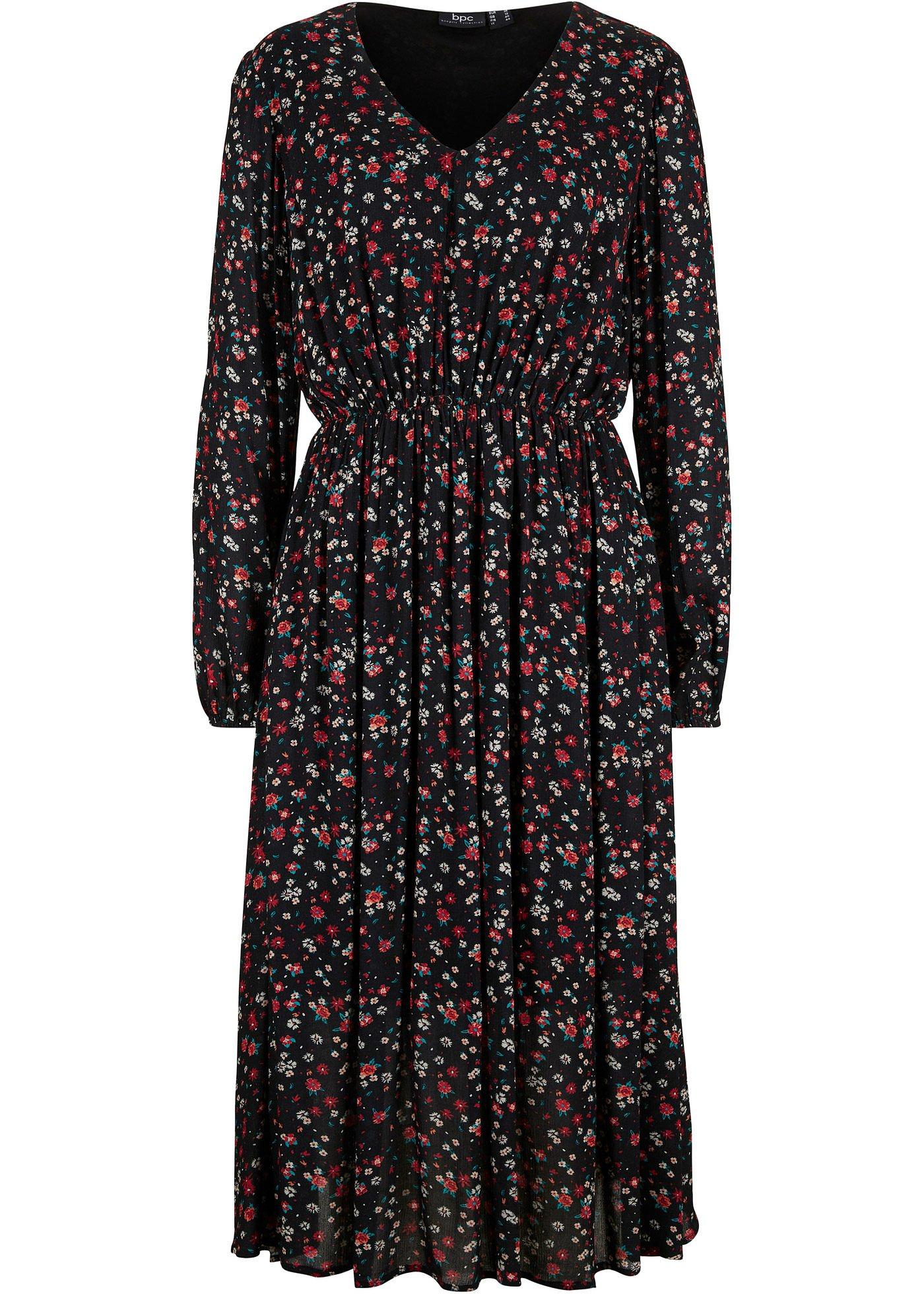 Robe tissée à imprimé floral longueur midi