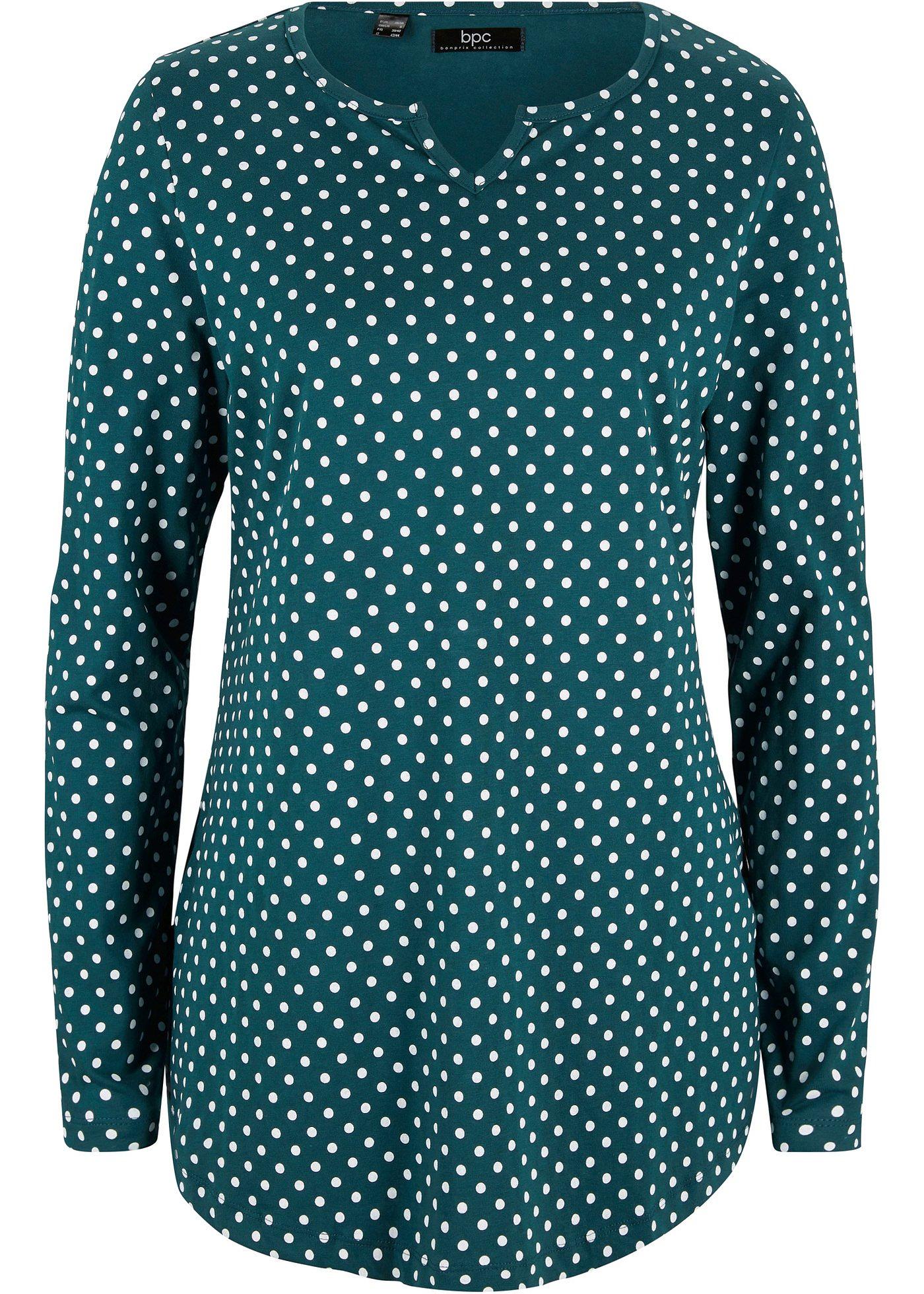 T-shirt manches longues à pois et fentes latérales