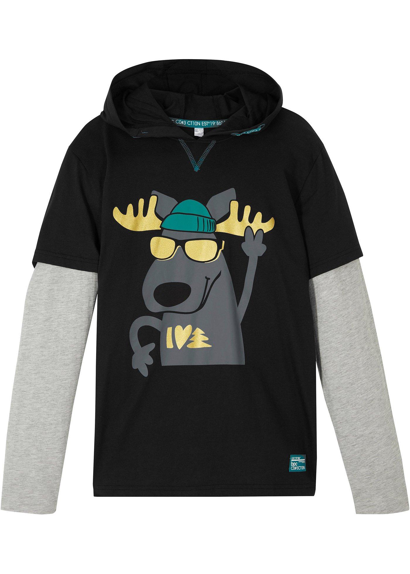 T-shirt garçon double épaisseur à capuche coton bio