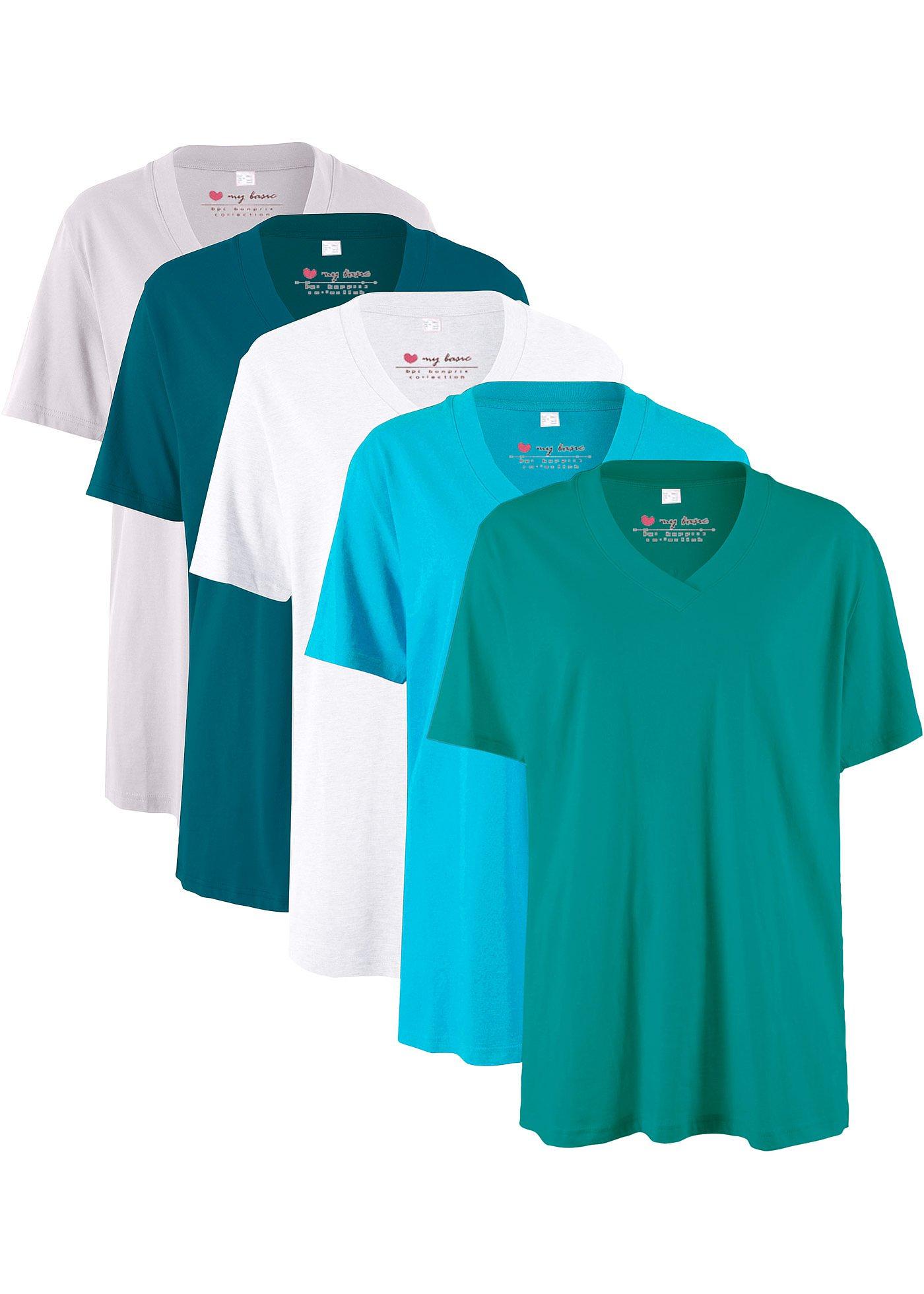 Lot de 5 T-shirts longs amples col en V, manches courtes
