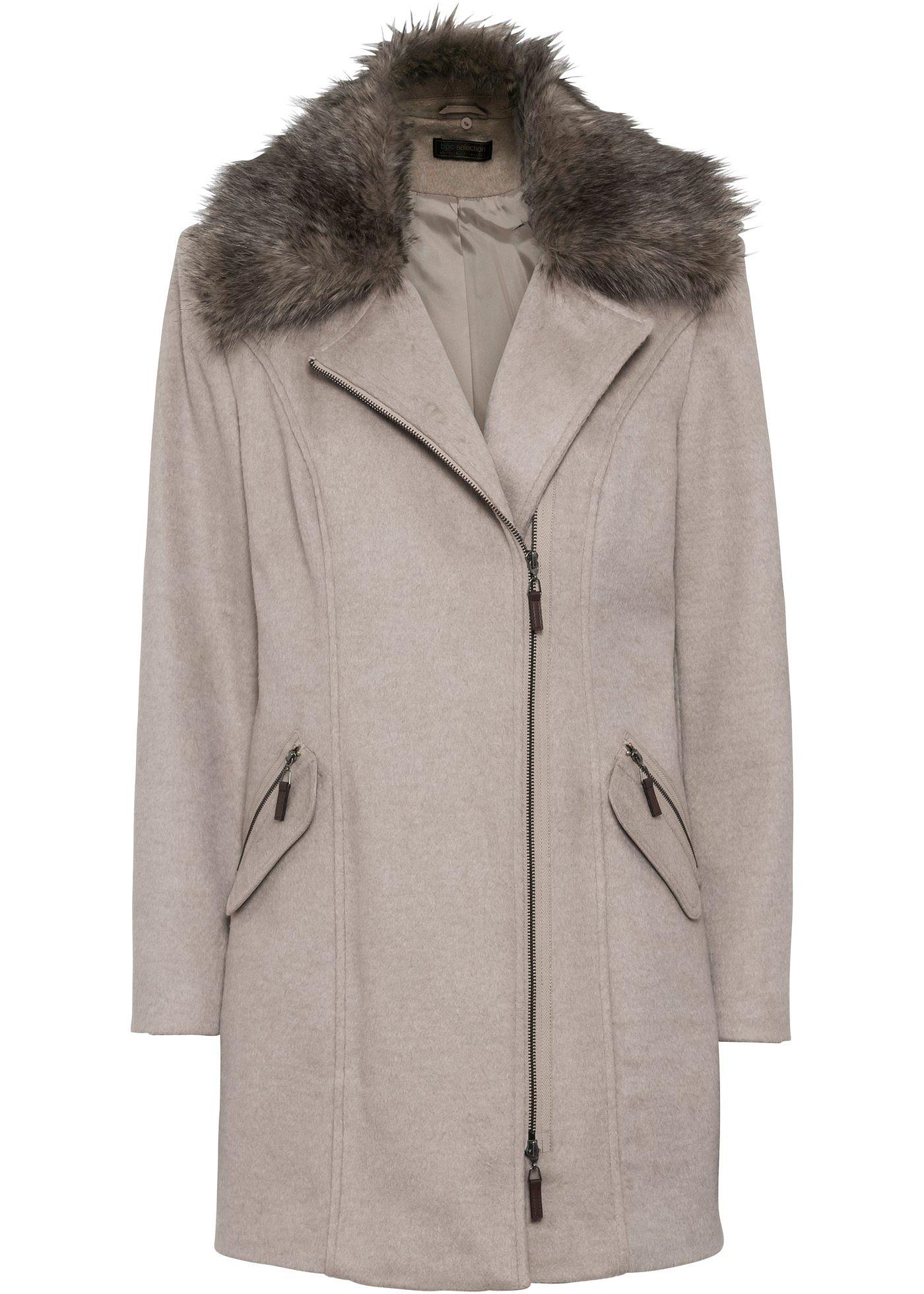 Veste longue avec col en synthétique imitation fourrure