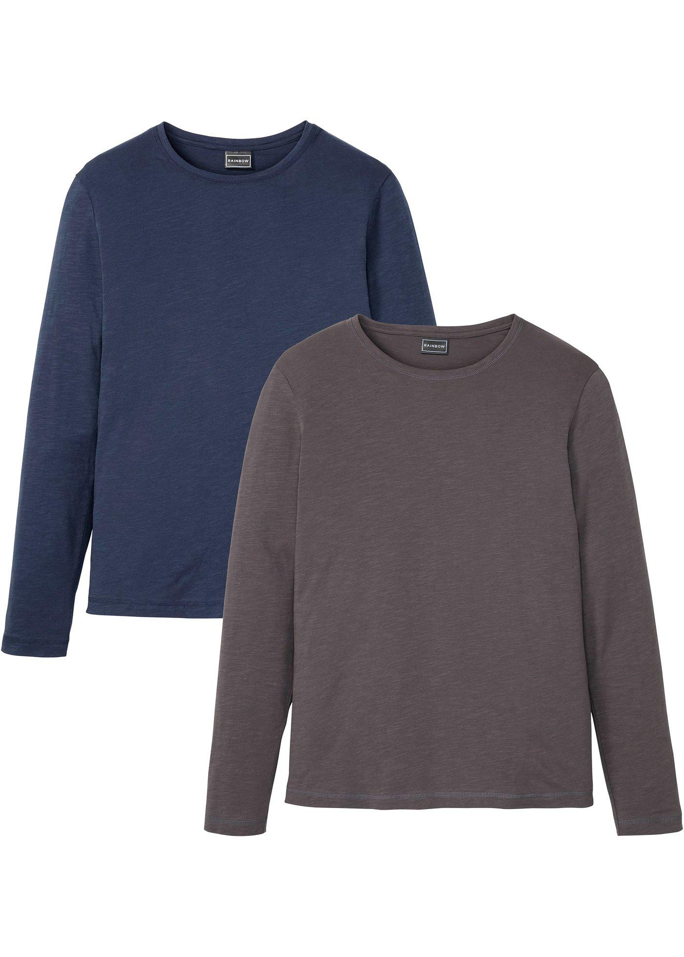 Lot de 2 T-shirts manches longues en fil flammé, Slim Fit