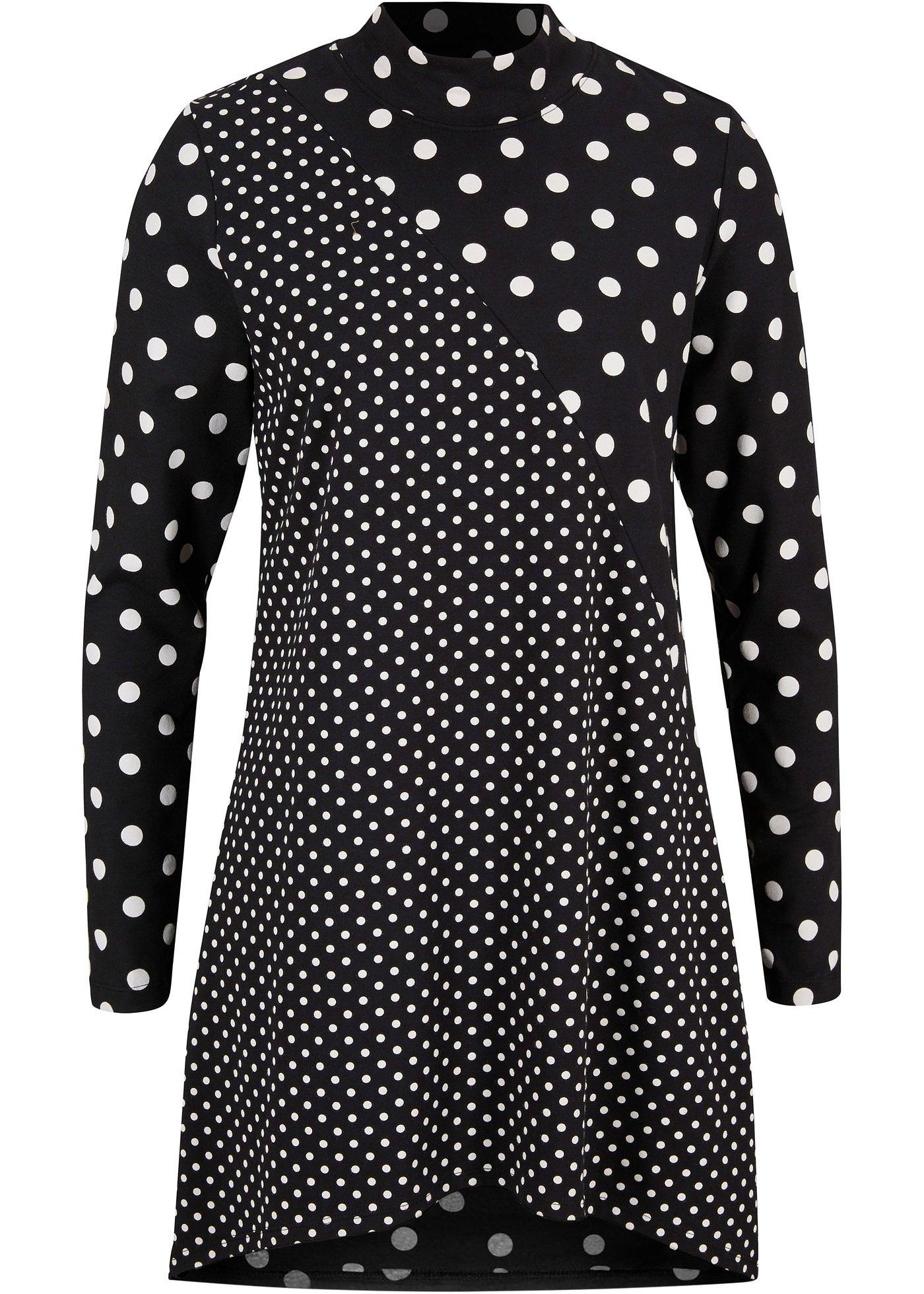 T-shirt imprimé pois à pans et col haut