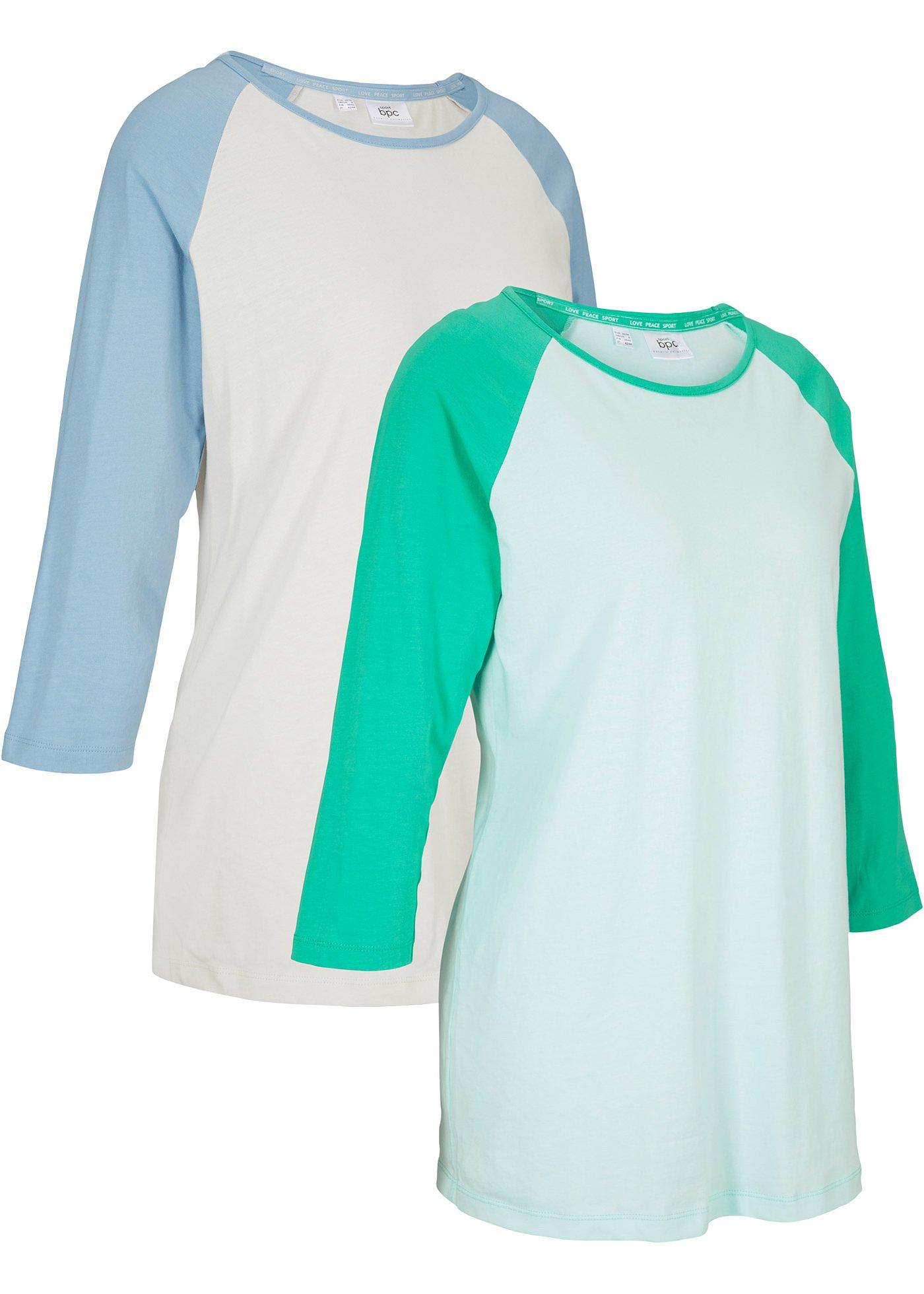 Lot de 2 T-shirts de sport en coton bio, manches 3/4