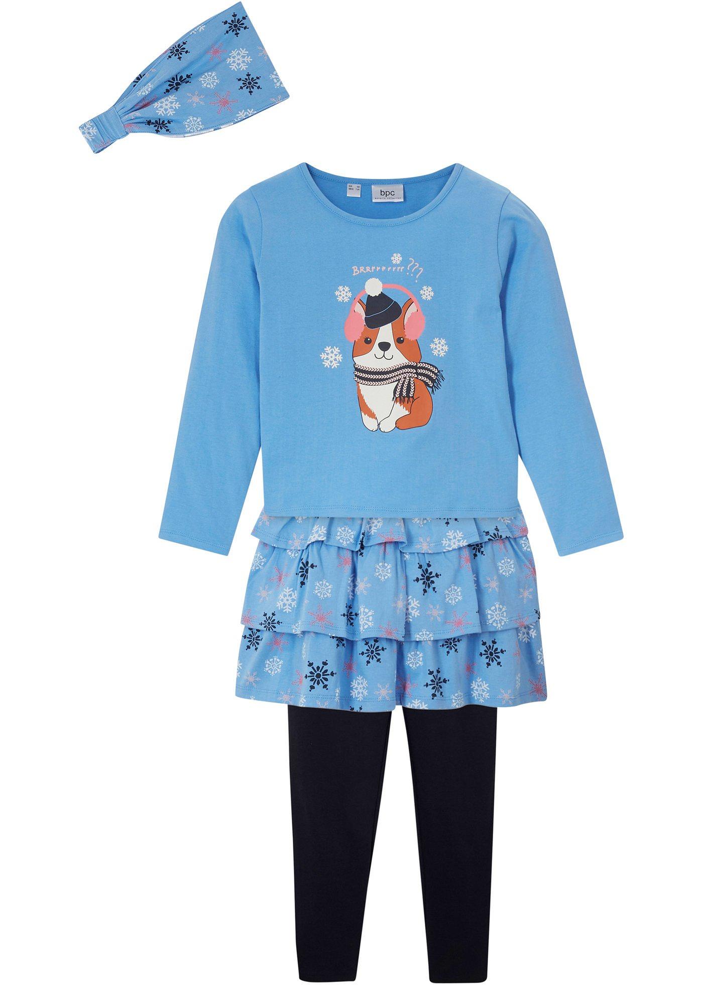 T-shirt, jupe, legging, bandeau fille (Ens. 4 pces.)