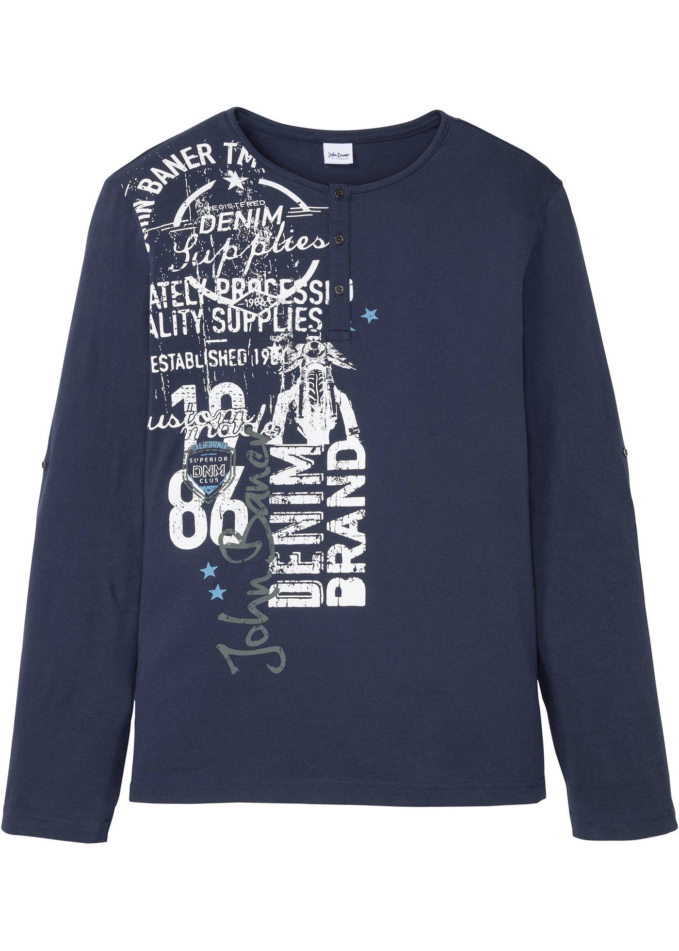 T-shirt col Henley en coton bio, manches longues