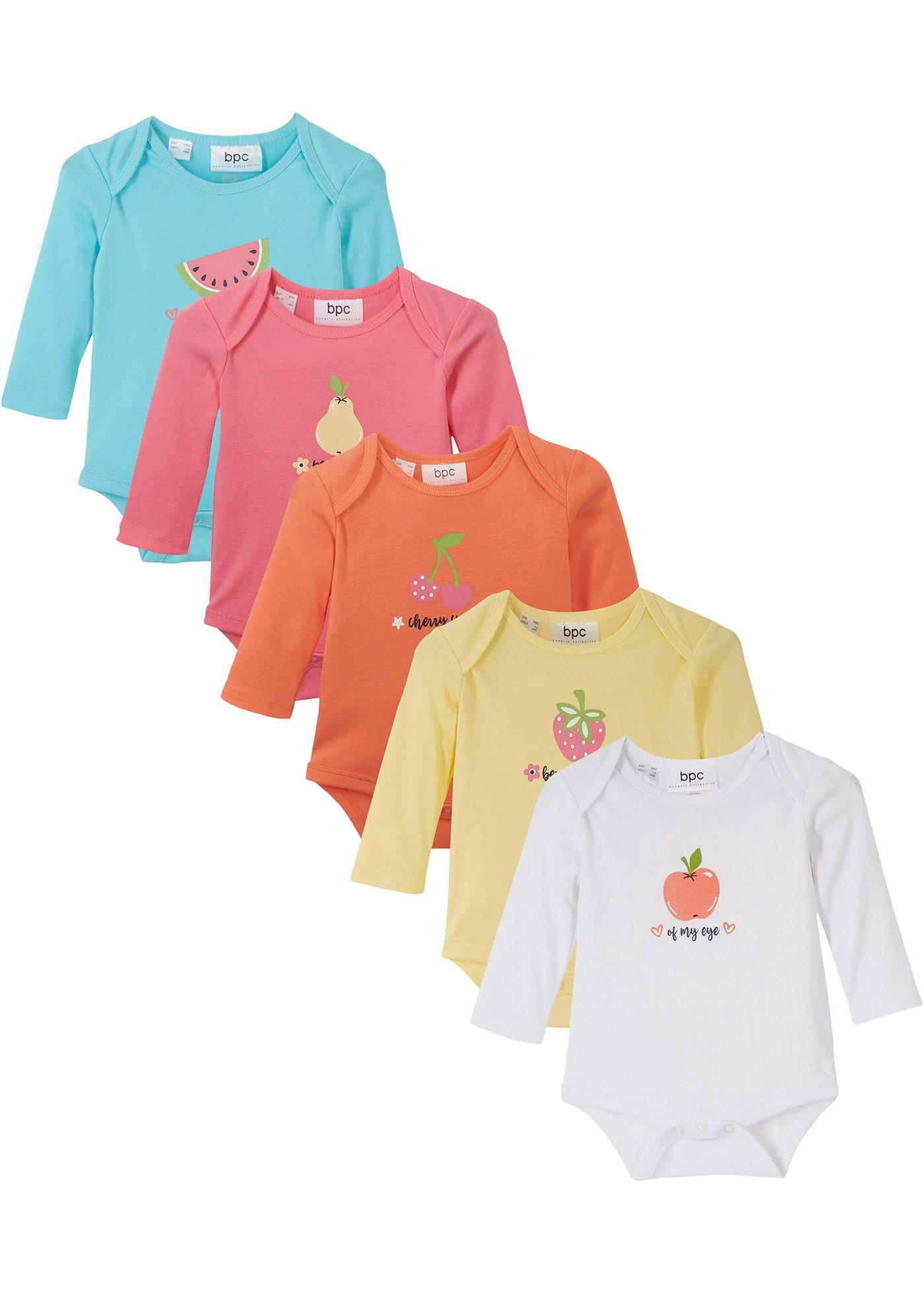 Lot de 5 bodies bébé manches longues en coton bio