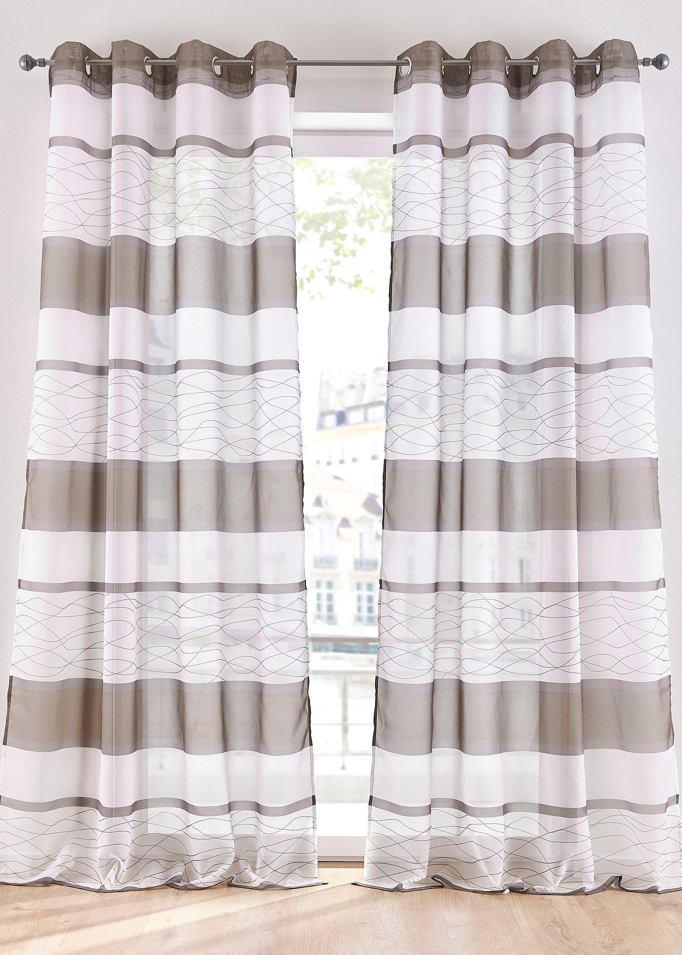 Voilage imprimé rayures horizontales (1 pce.)