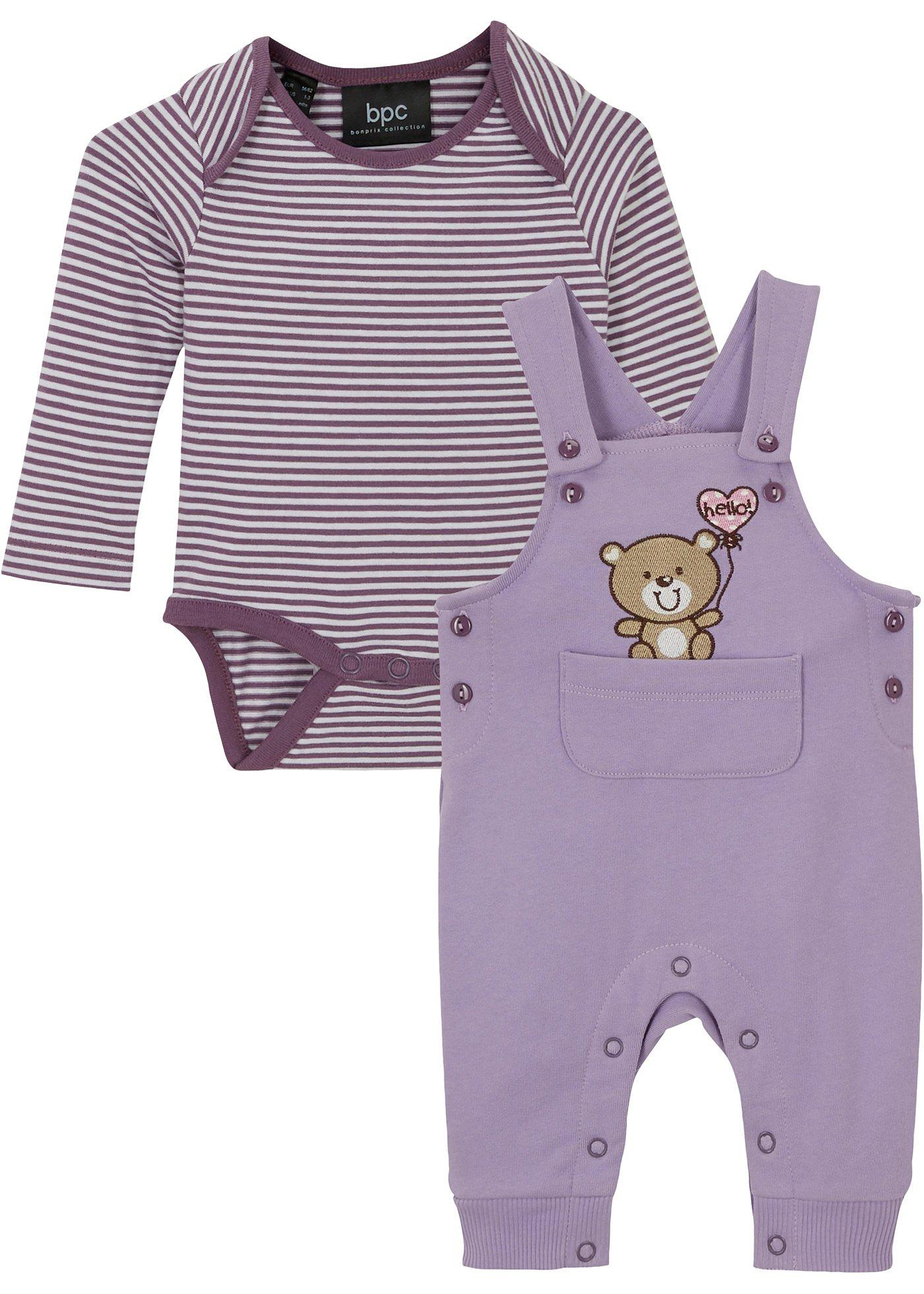 Body manches longues et salopette en sweat bébé (Ens. 2 pces.) coton bio