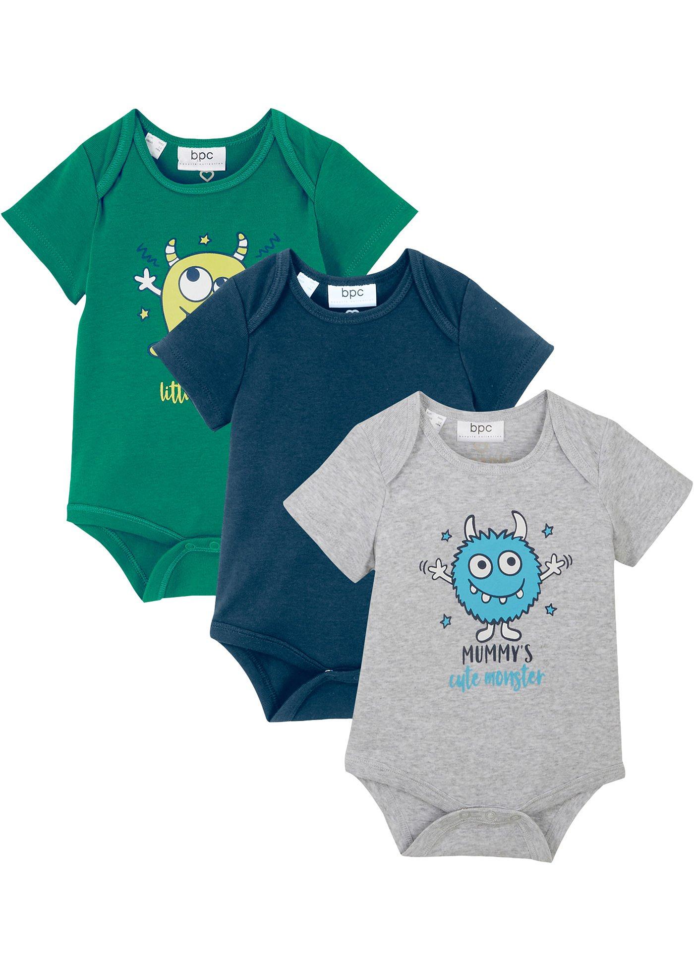 Lot de 3 bodies bébé manches courtes en coton bio