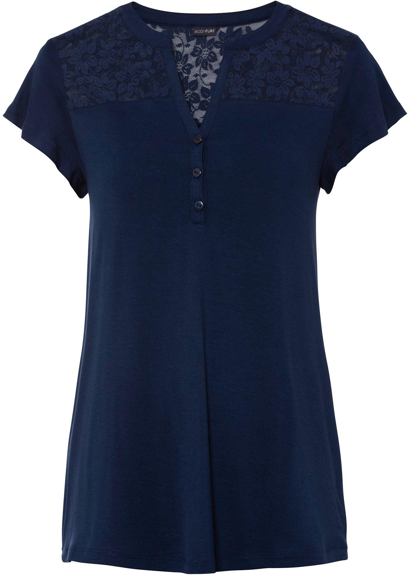 T-shirt col Henley avec dentelle en viscose