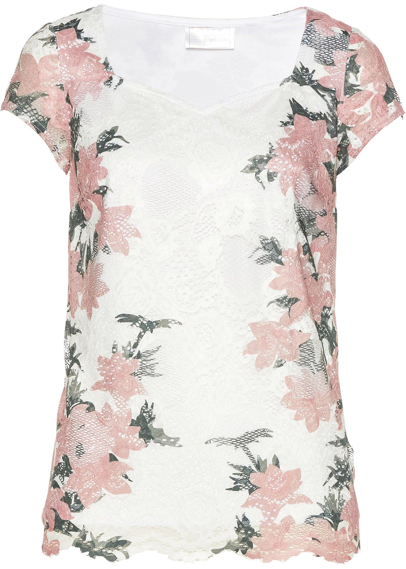 T-shirt en dentelle à imprimé floral