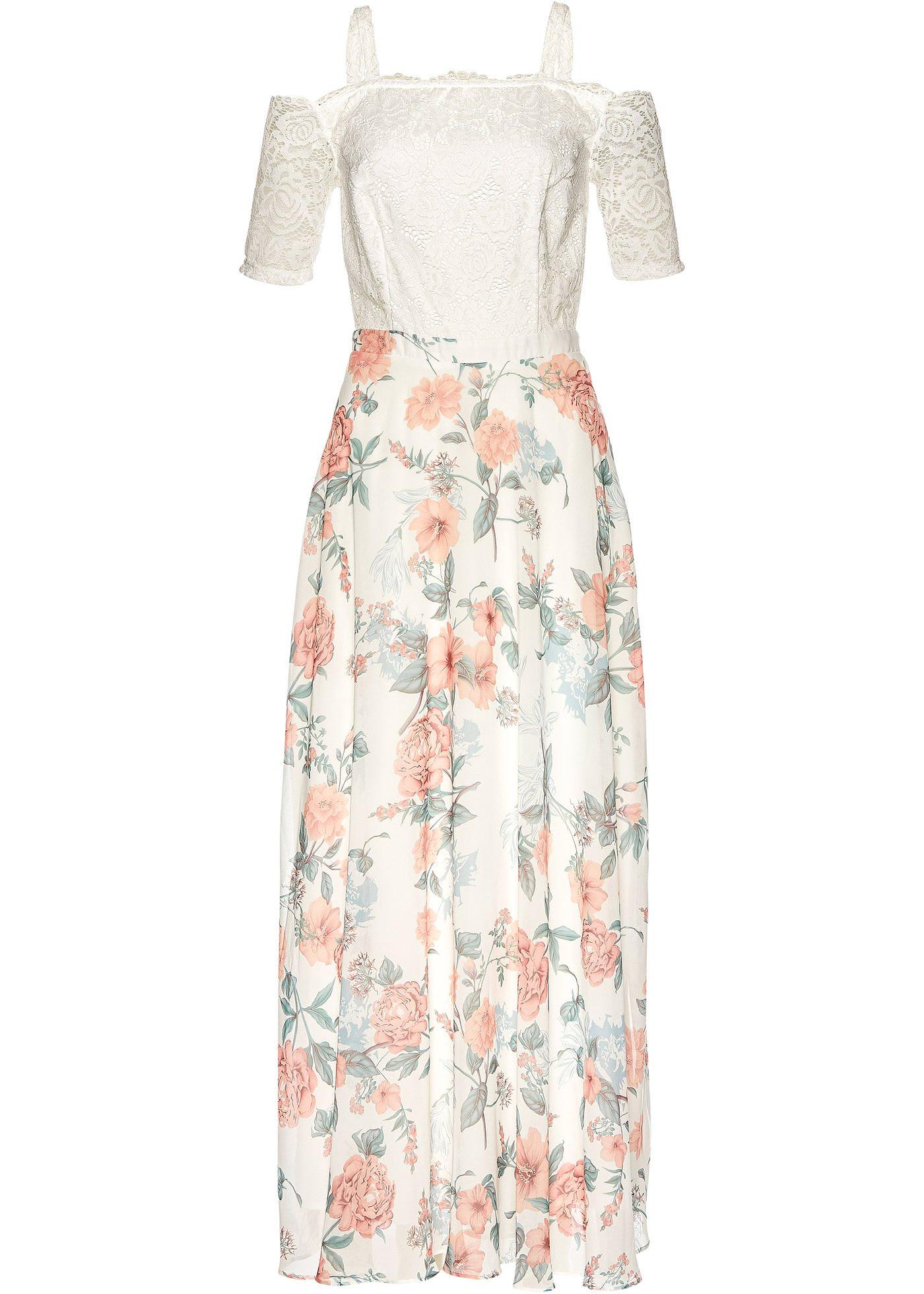 Robe en chiffon à dentelle et imprimé floral