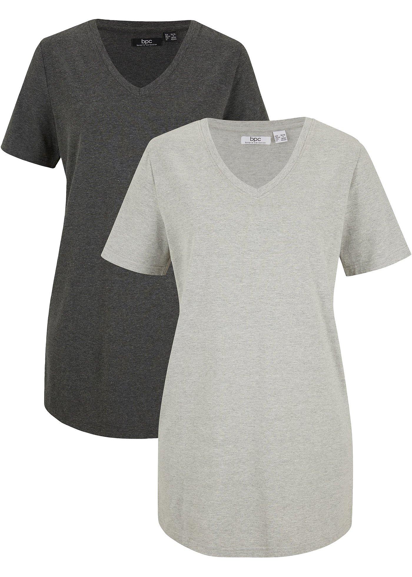 Image de Lot de 2 T-shirts longs basiques col V et manches courtes