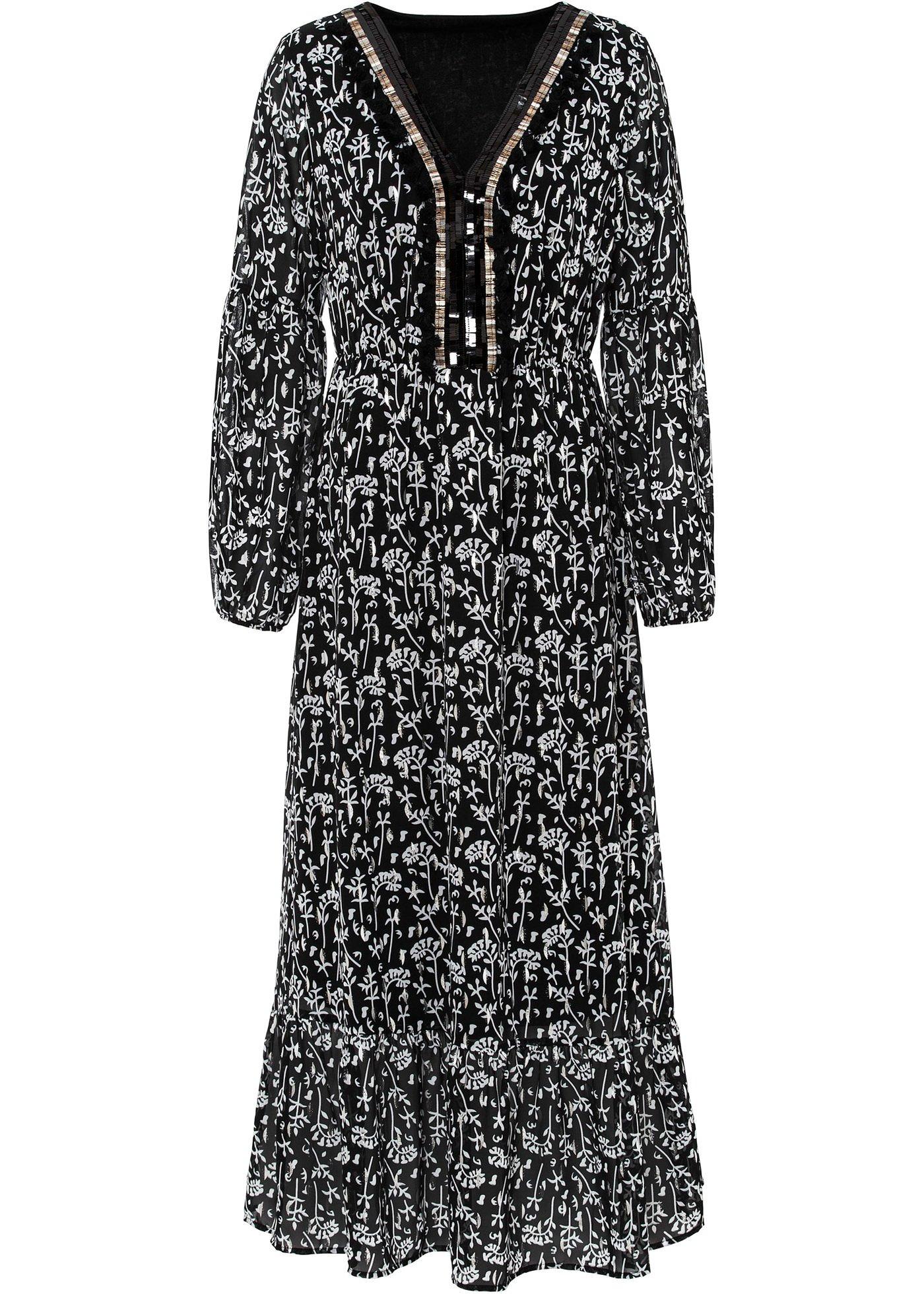 Robe longue imprimée avec application