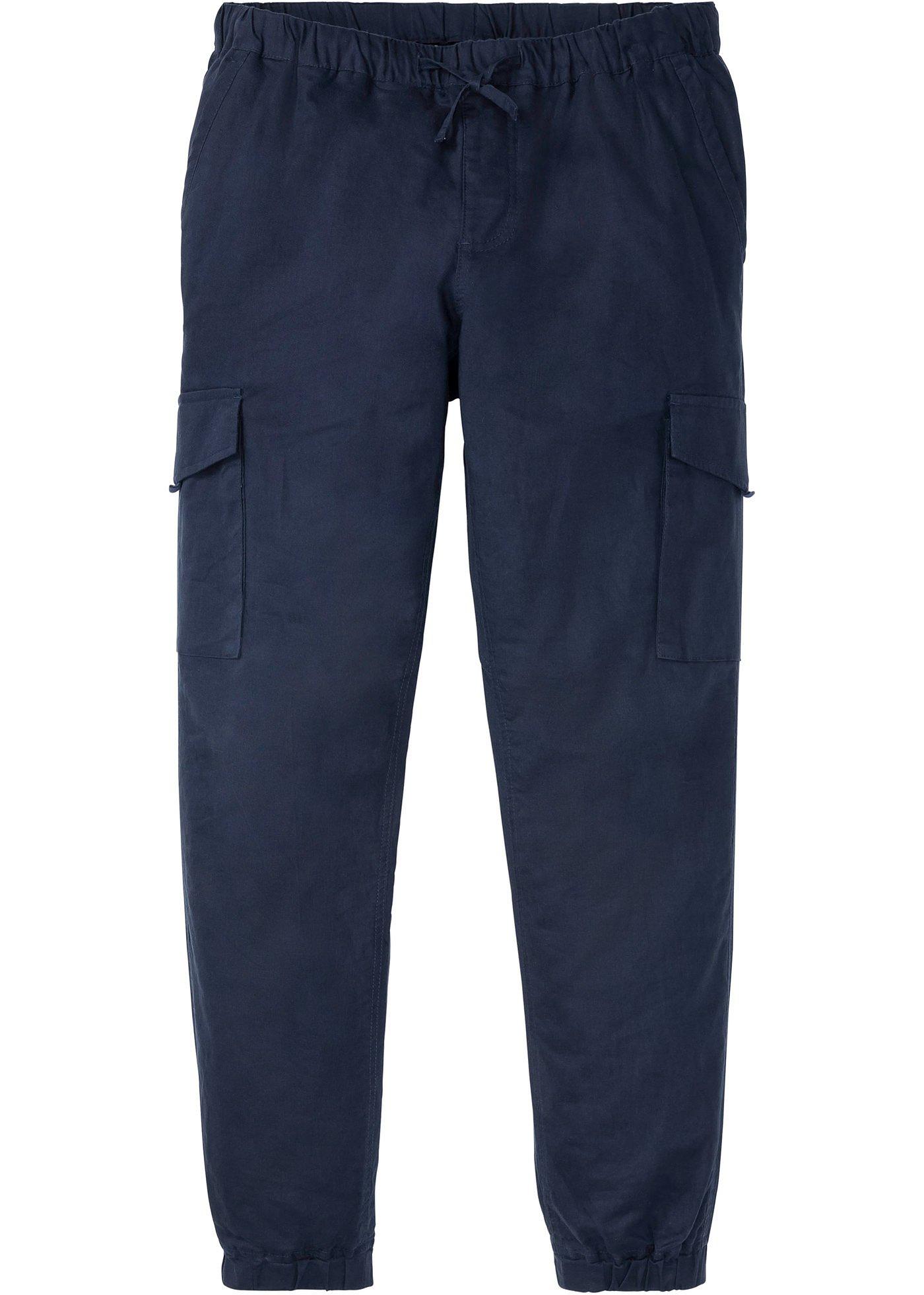 Pantalon cargo taille extensible à teneur en lin, Regular Fit