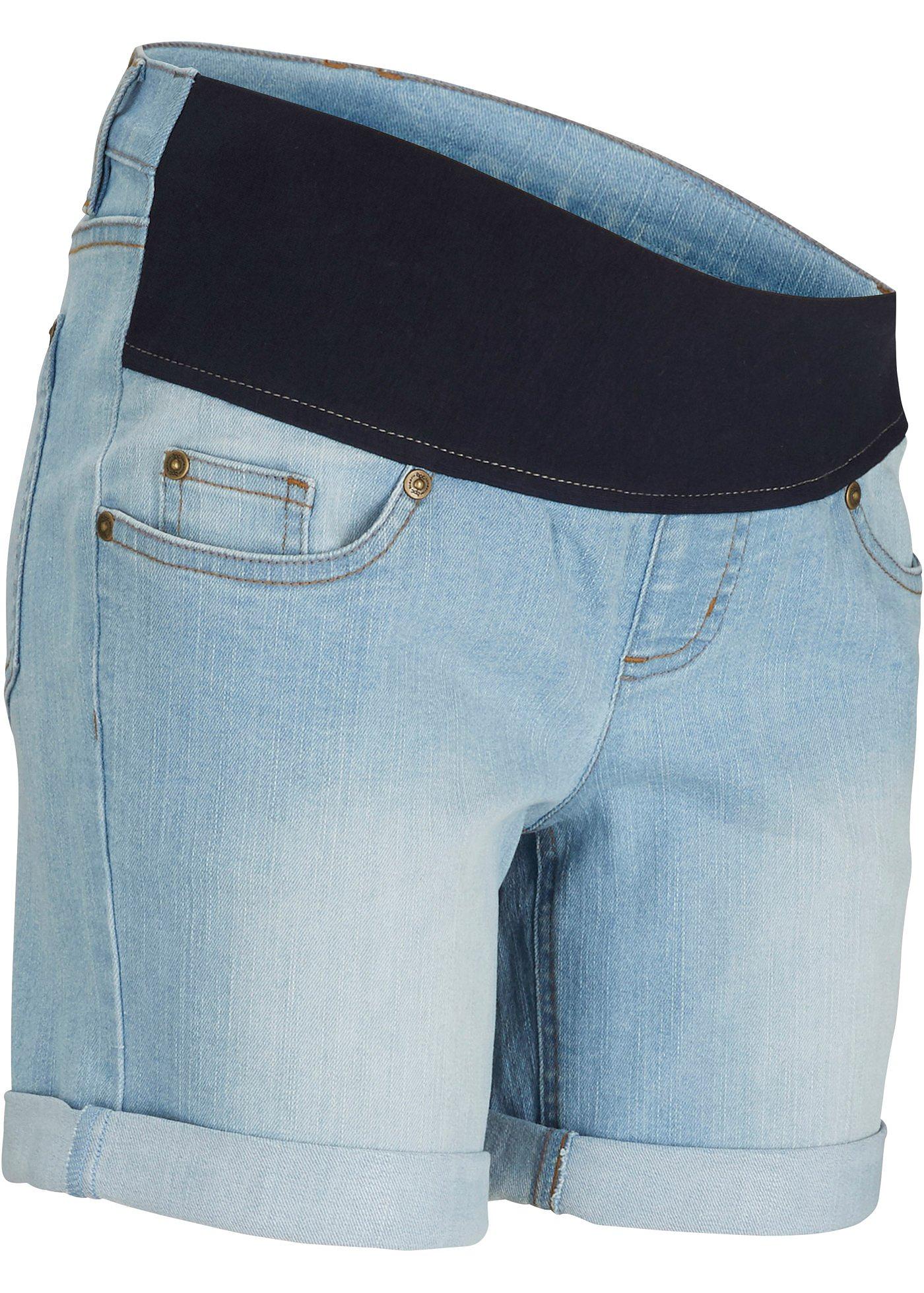 Short en jean de grossesse avec bandeau taille basse
