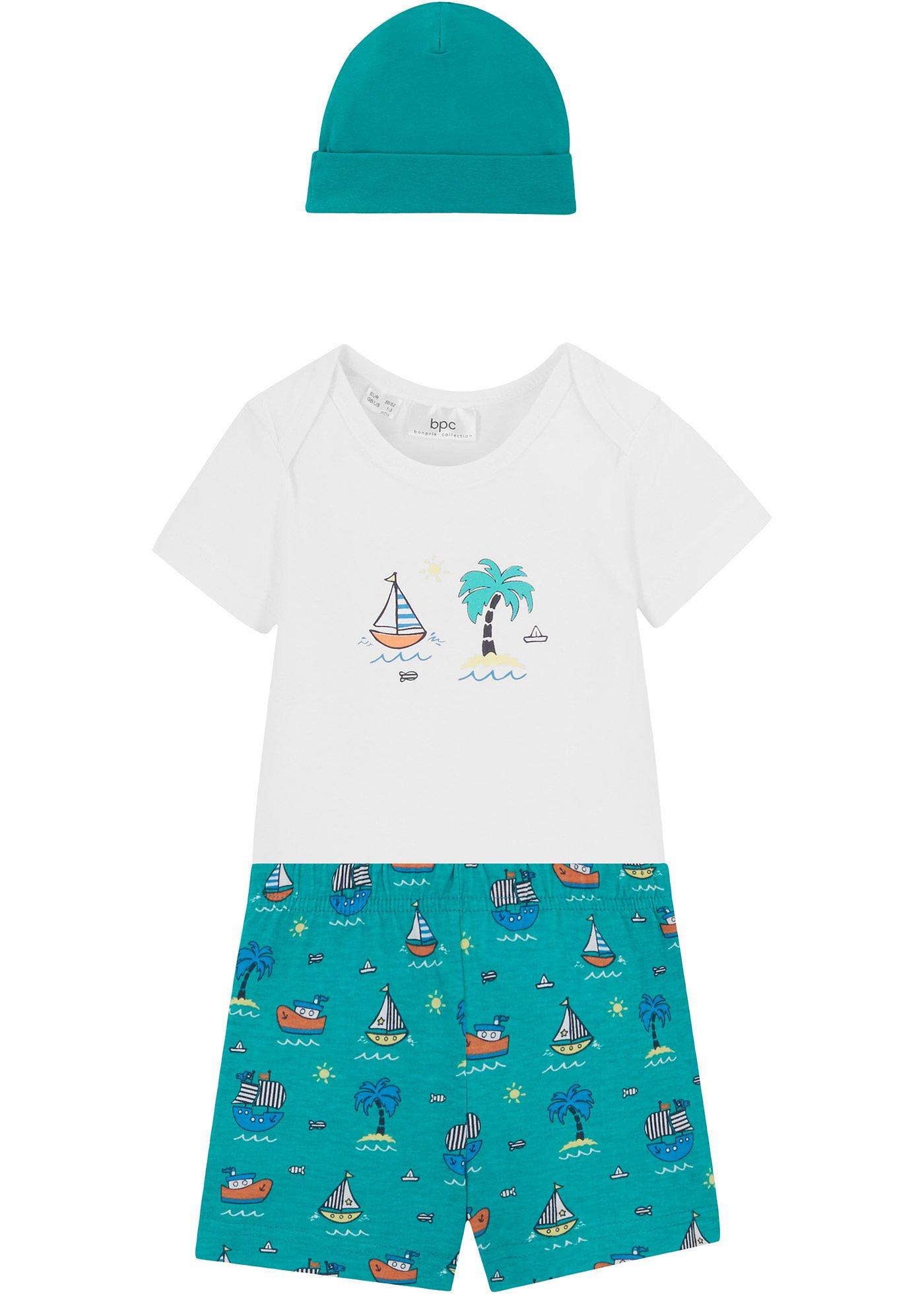 Body bébé + short + bonnet (Ens. 3 pces.) coton bio