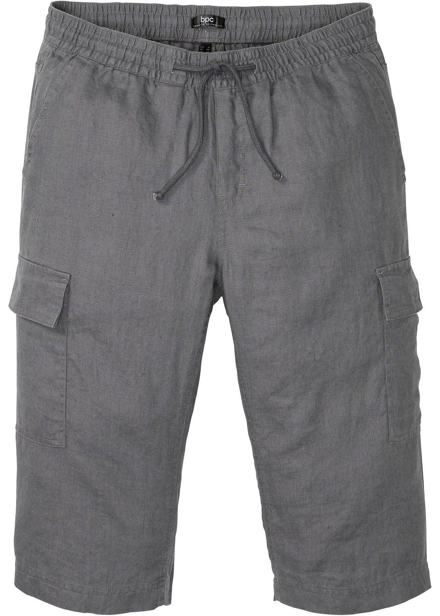 Bermuda cargo taille extensible en lin, Regular Fit