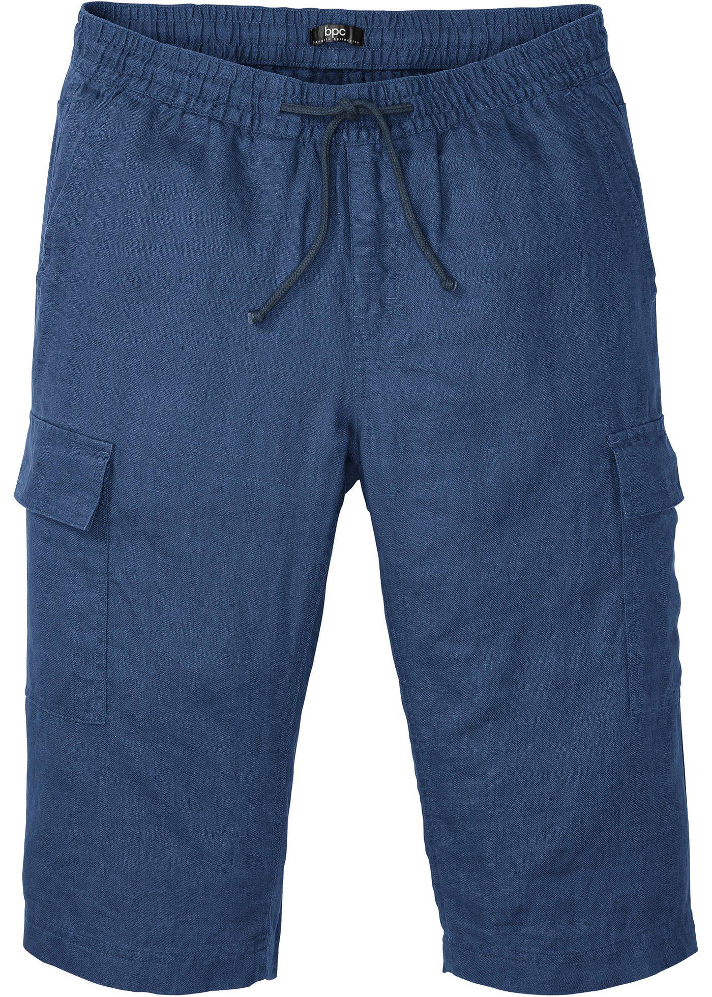 Bermuda cargo taille extensible en lin, Regular Fit