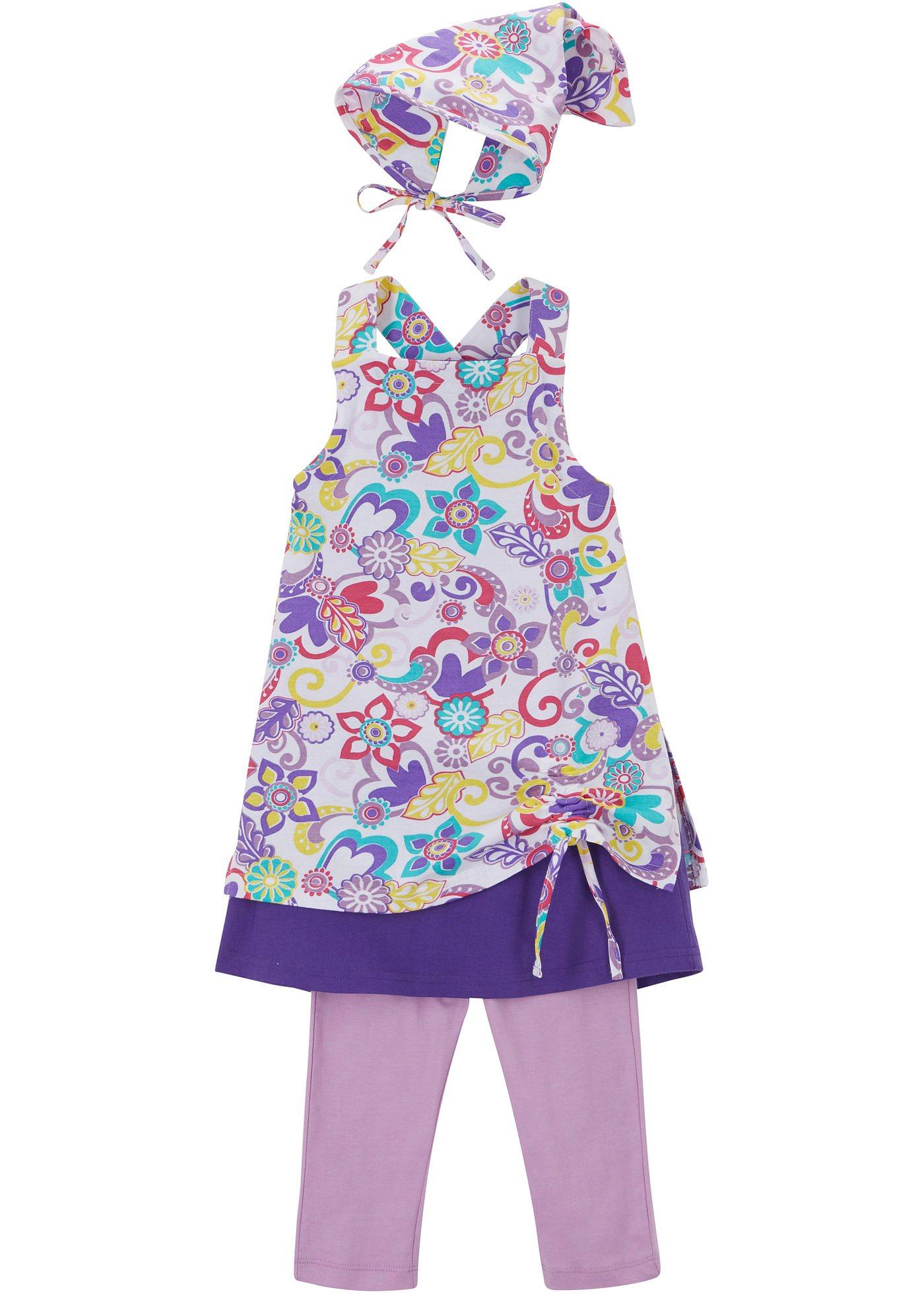 Robe fille, legging, foulard (Ens. 3 pces.)