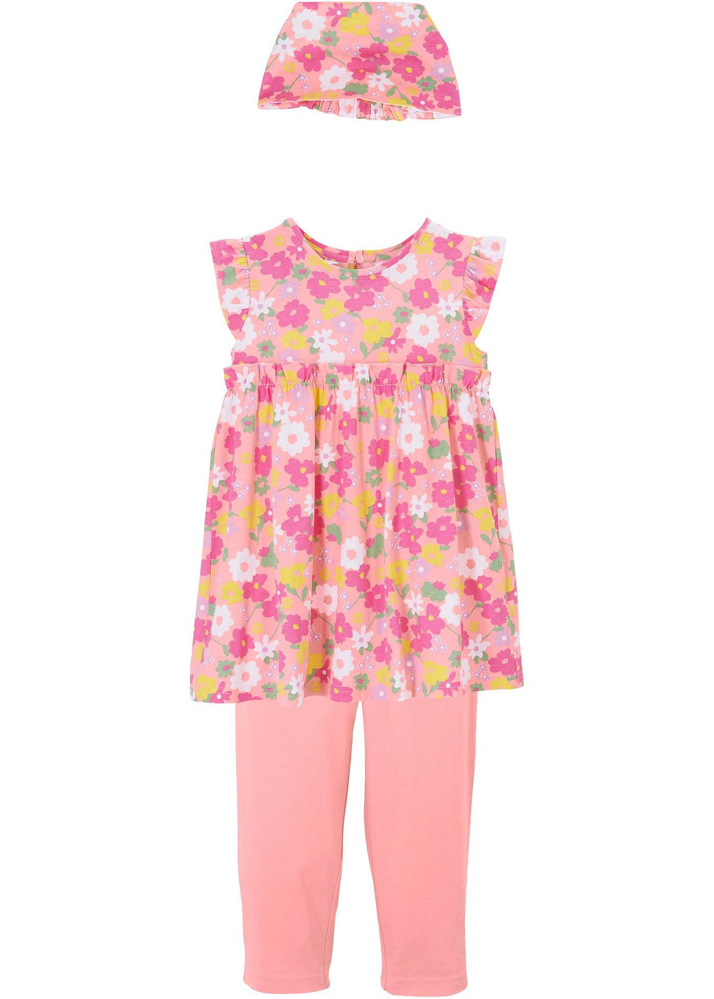 Robe, legging 3/4, bandeau de cheveux fille (Ens. 3 pces.) coton bio