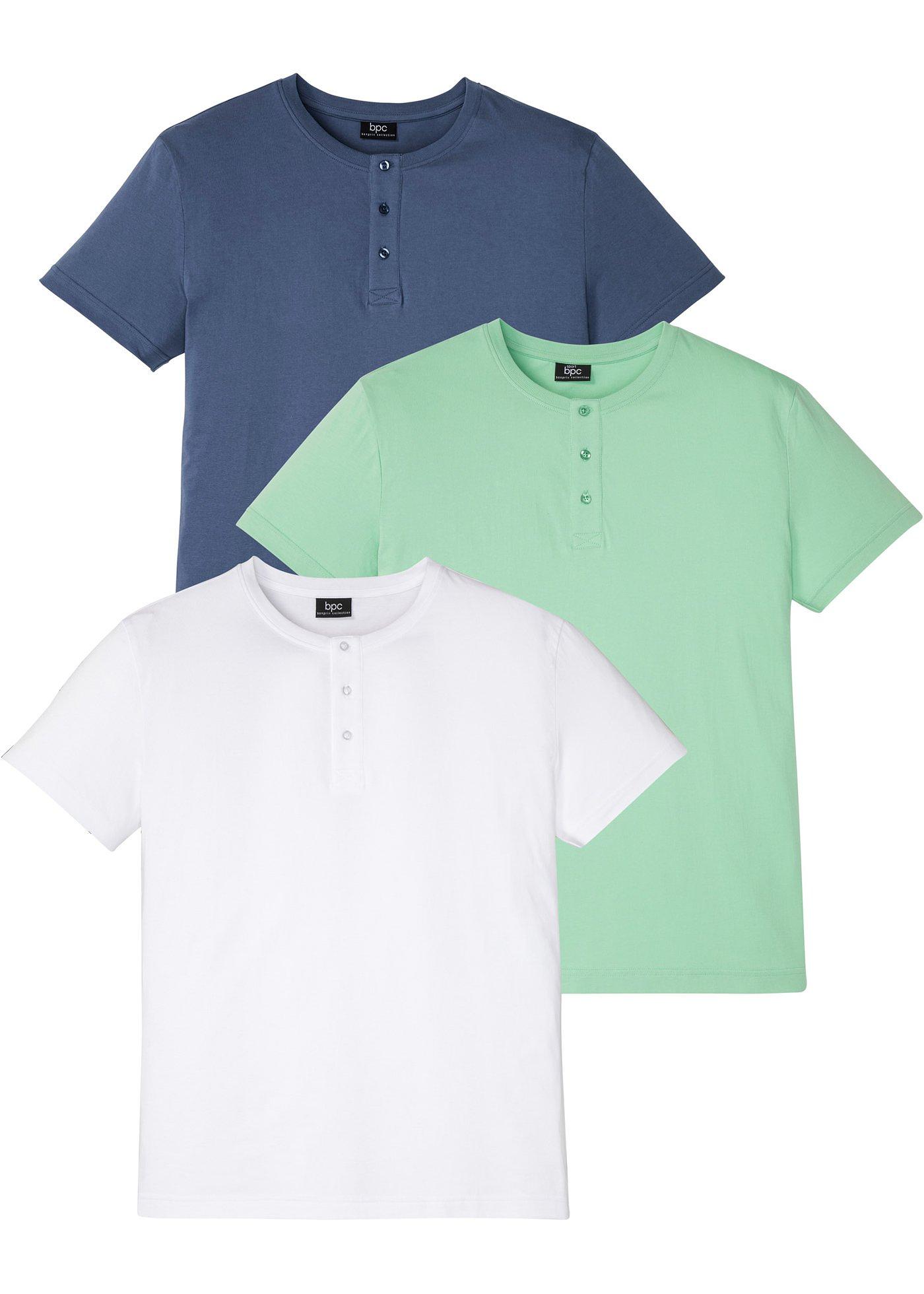 Lot de 3 T-shirts col Henley, manches courtes