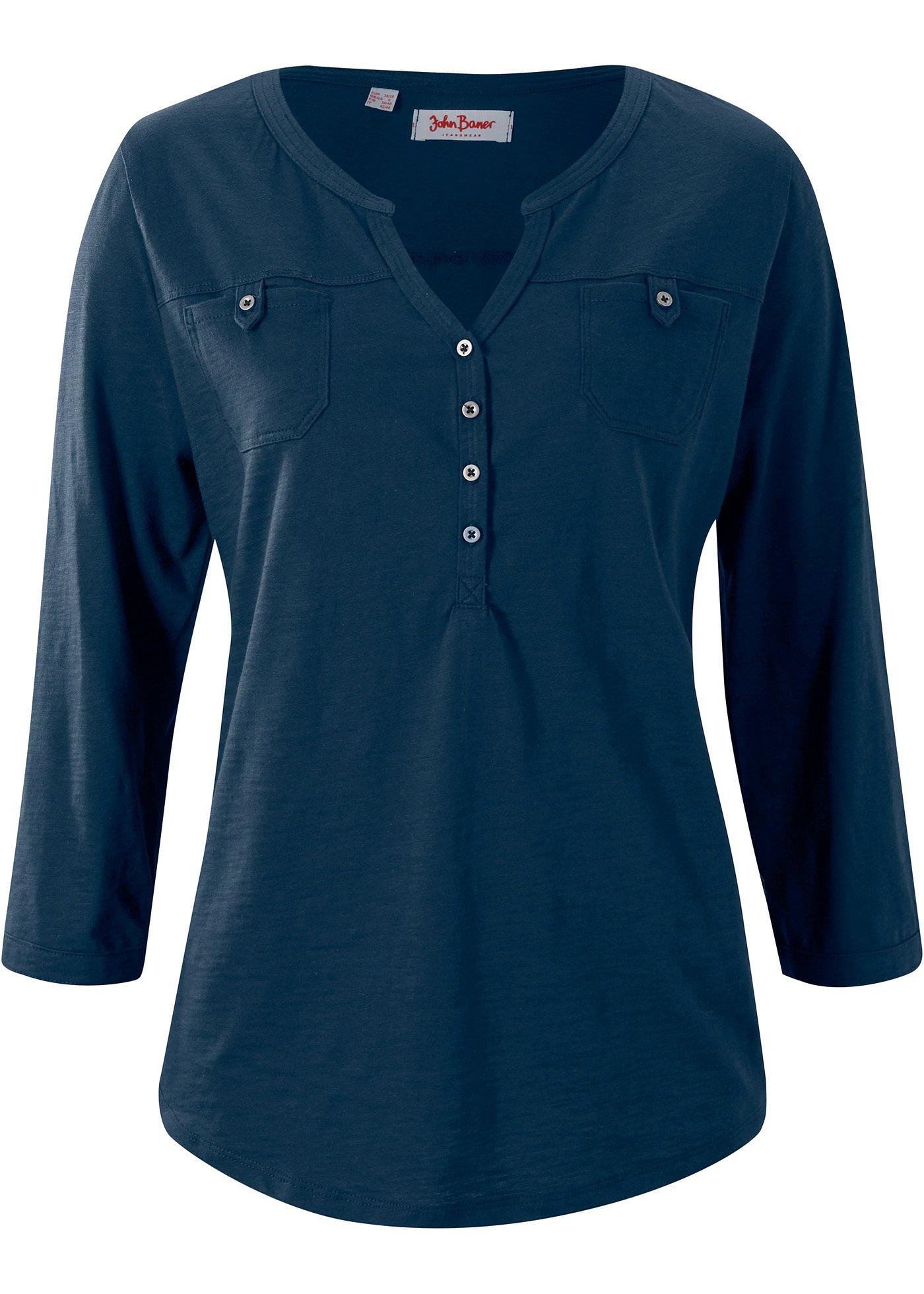 T-shirt col Henley manches 3/4, coton bio