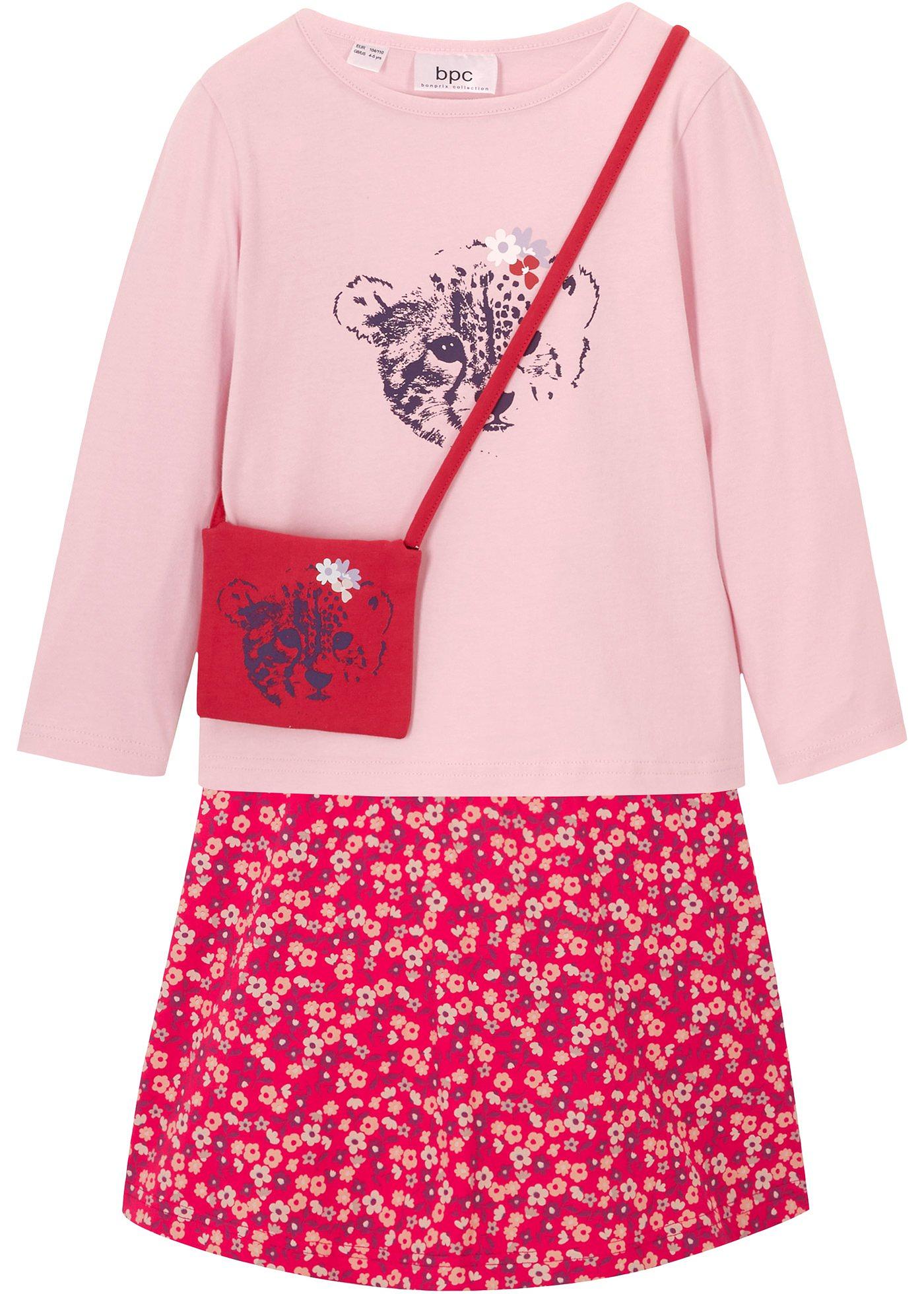 T-shirt manches longues, jupe, sac fille (Ens. 3 pces.)