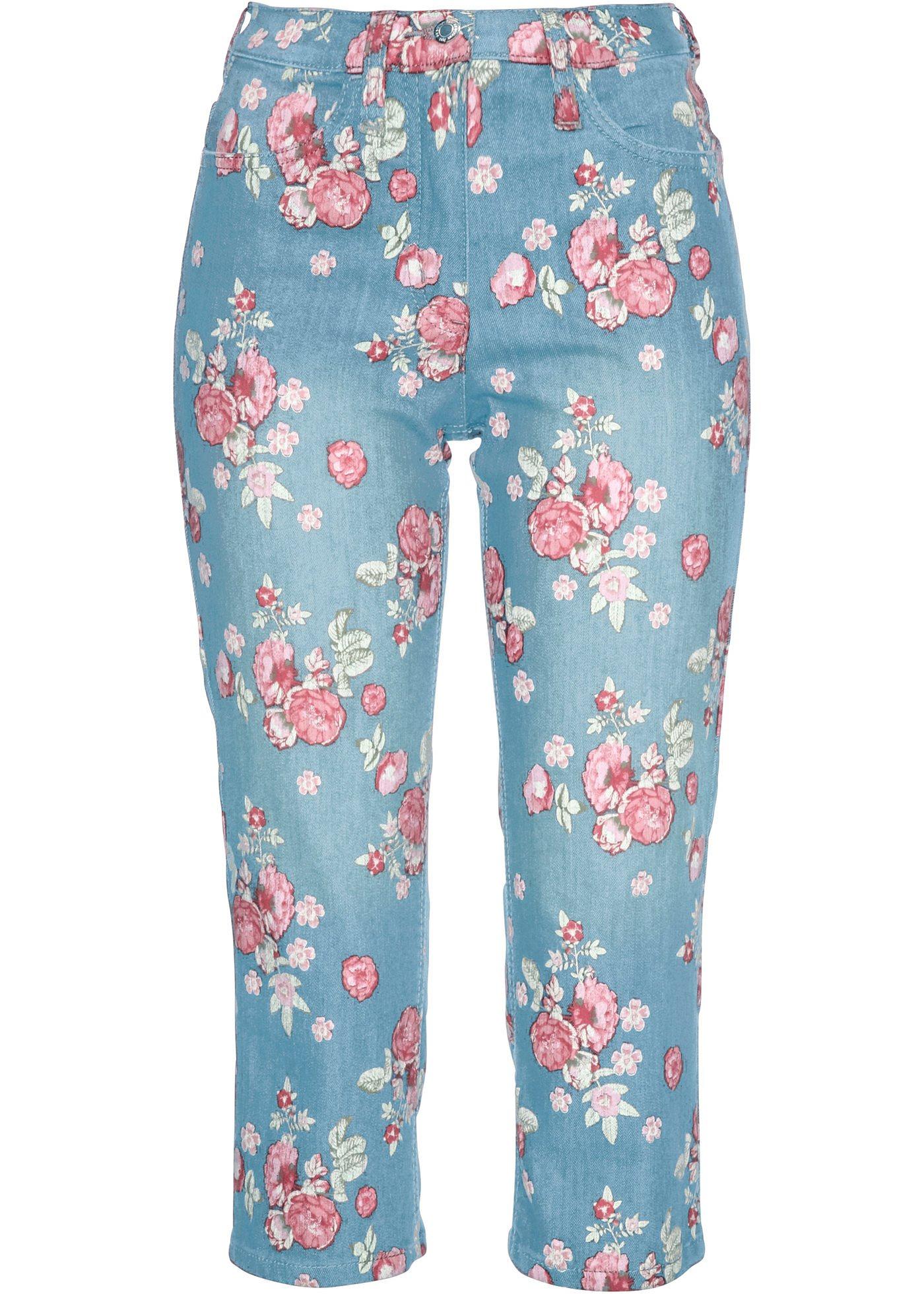 Corsaire en jean à imprimé floral