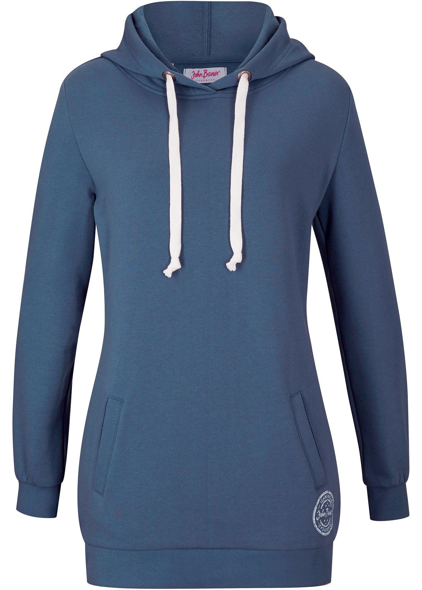 Sweat-shirt long à capuche, manches longues