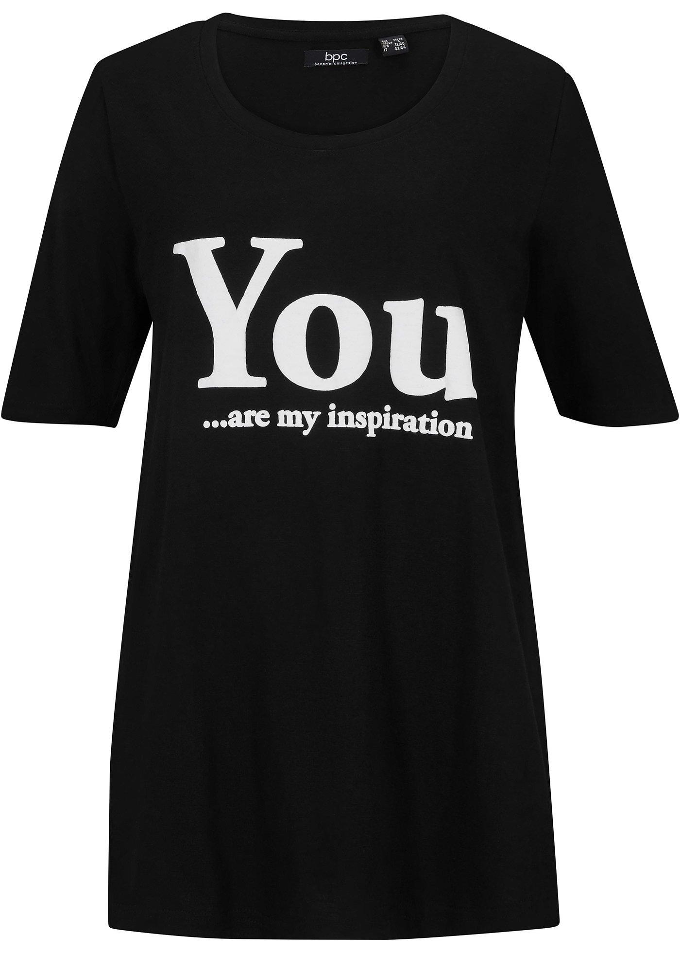 T-shirt long coton avec imprimé, demi-manches