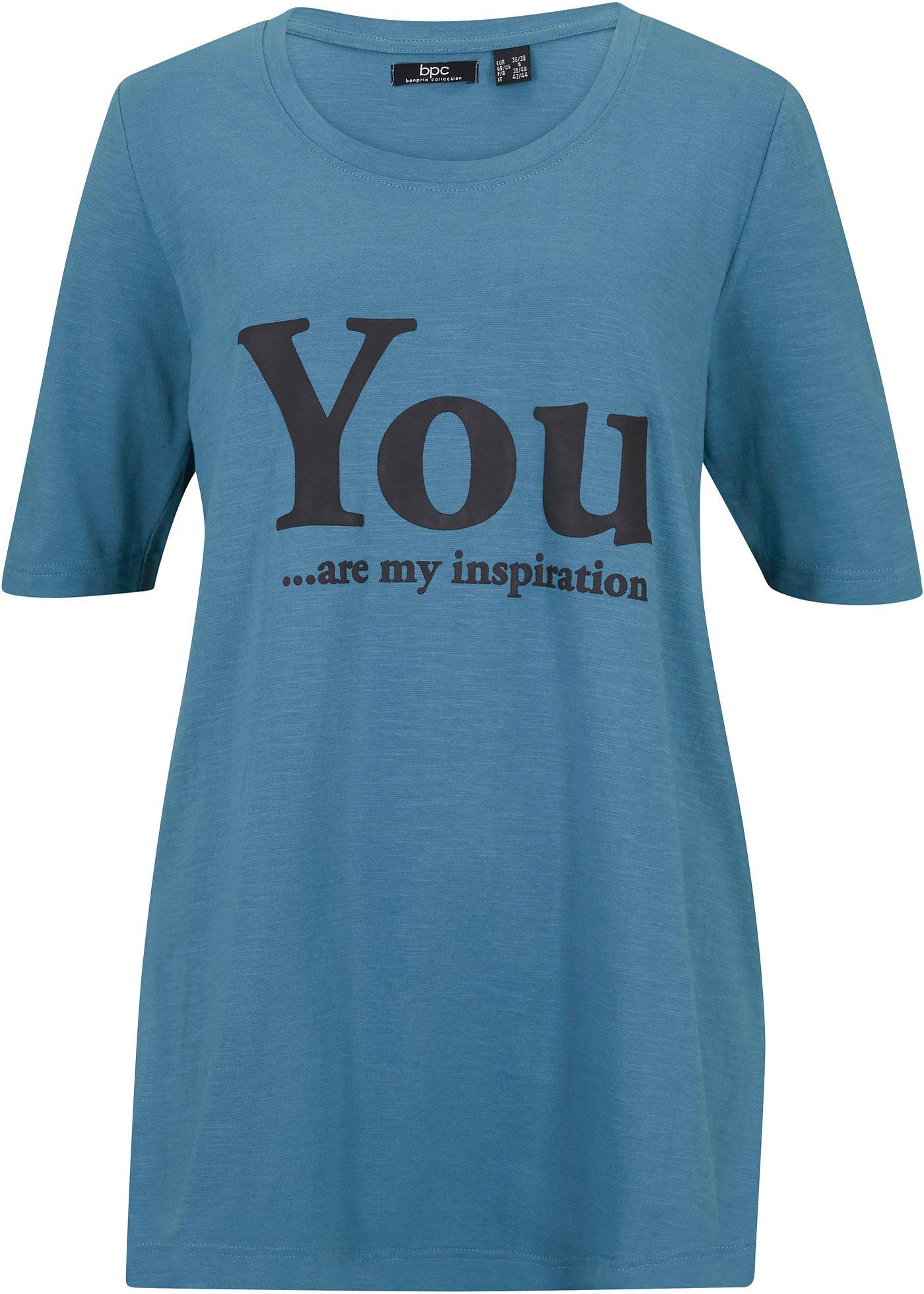 T-shirt long coton avec imprimé, demi-manches