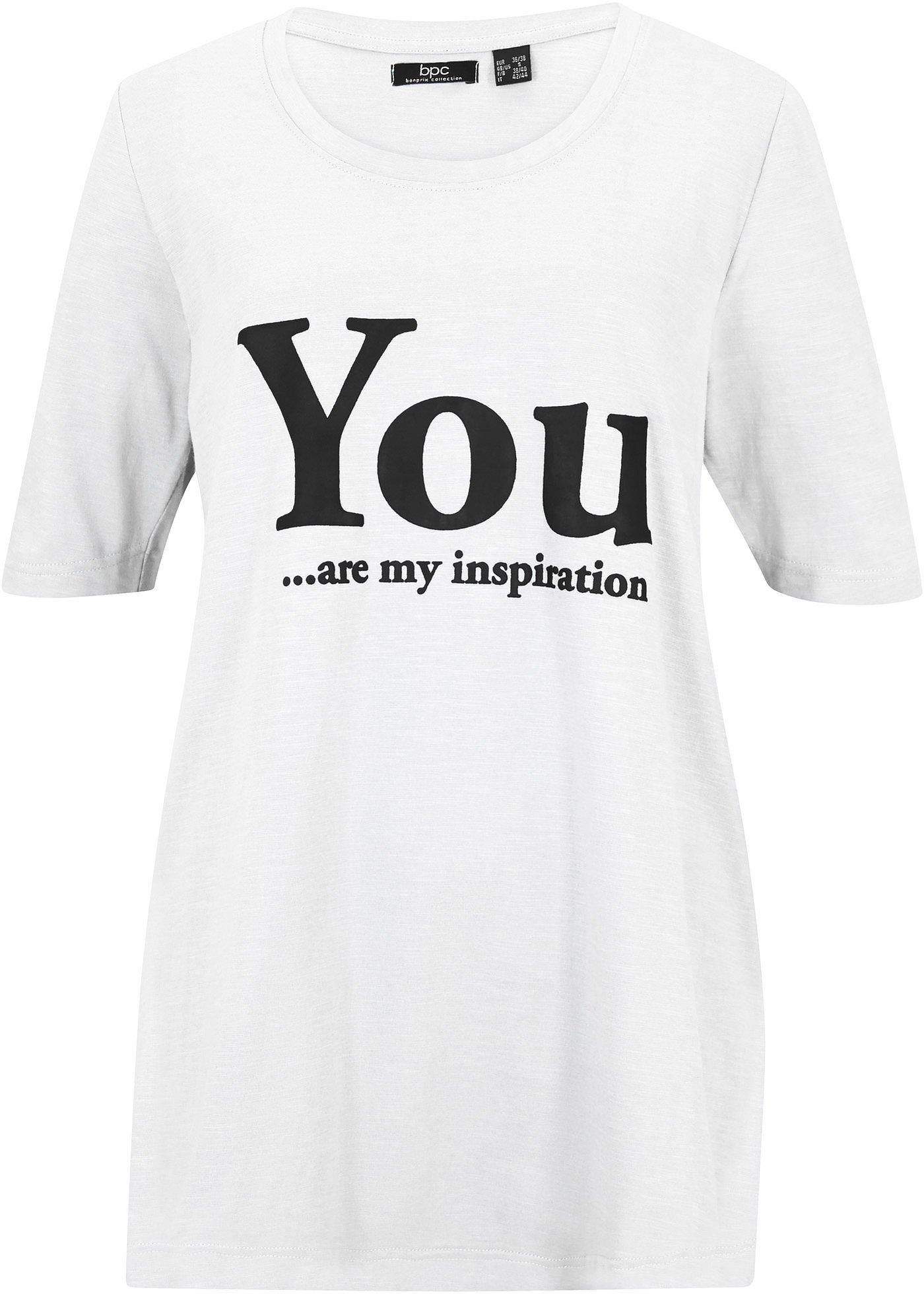 T-shirt long coton avec imprimé, demi-manches