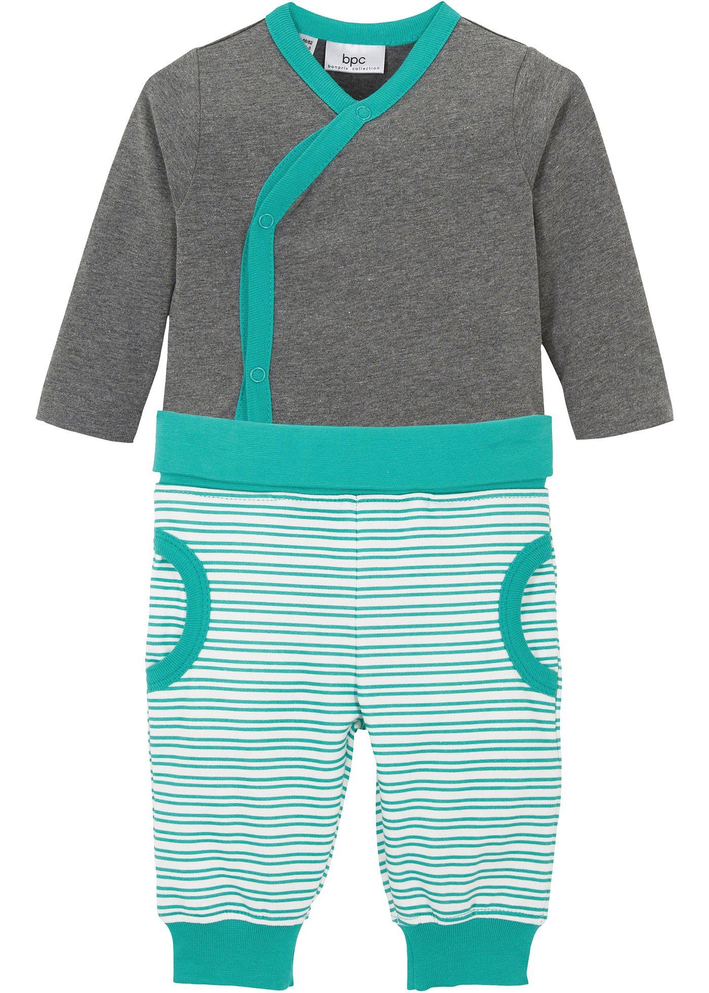 Body cache-cœur et pantalon sweat bébé (Ens. 2 pces.) en coton bio