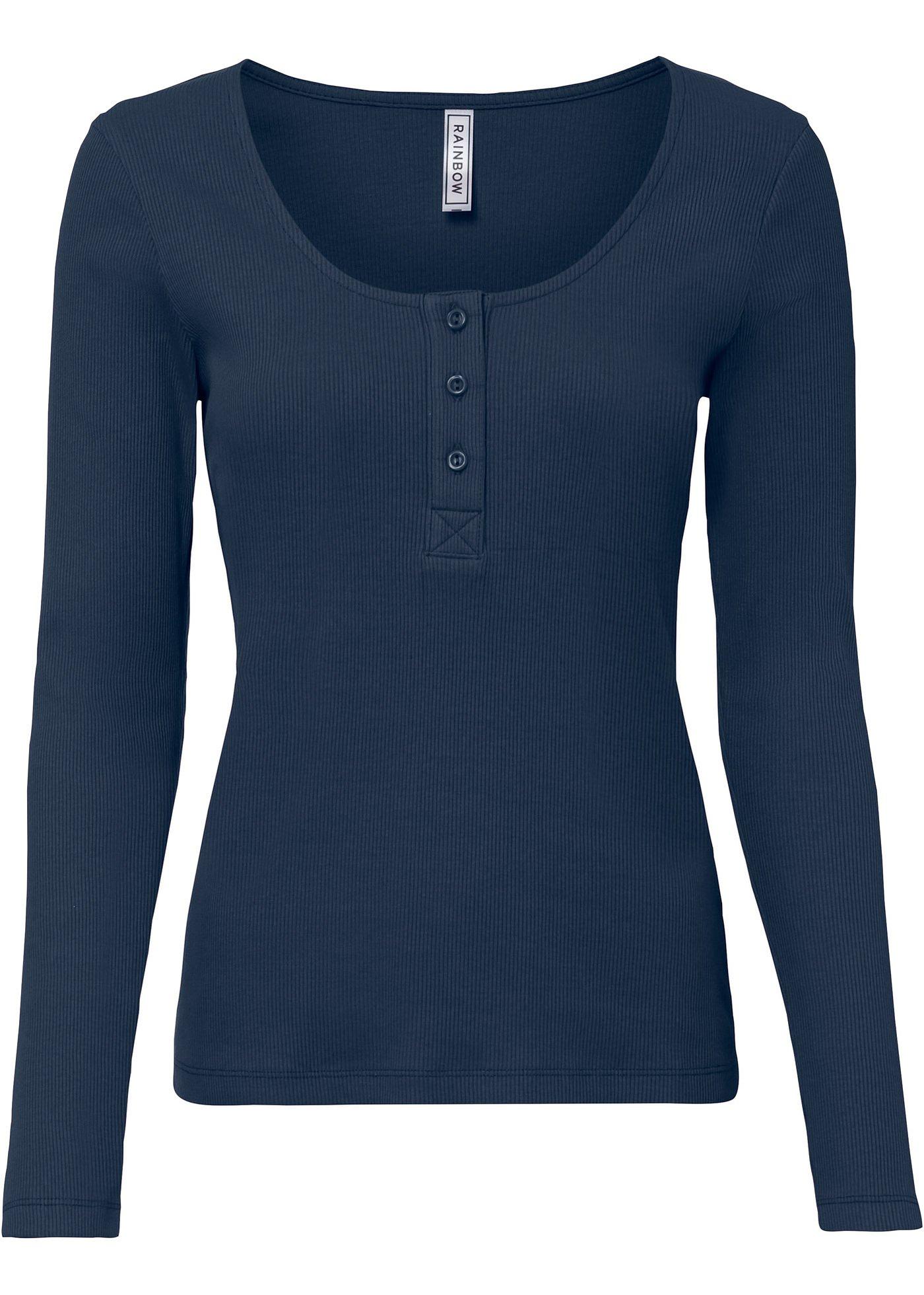 T-shirt côtelé à manches longues en coton