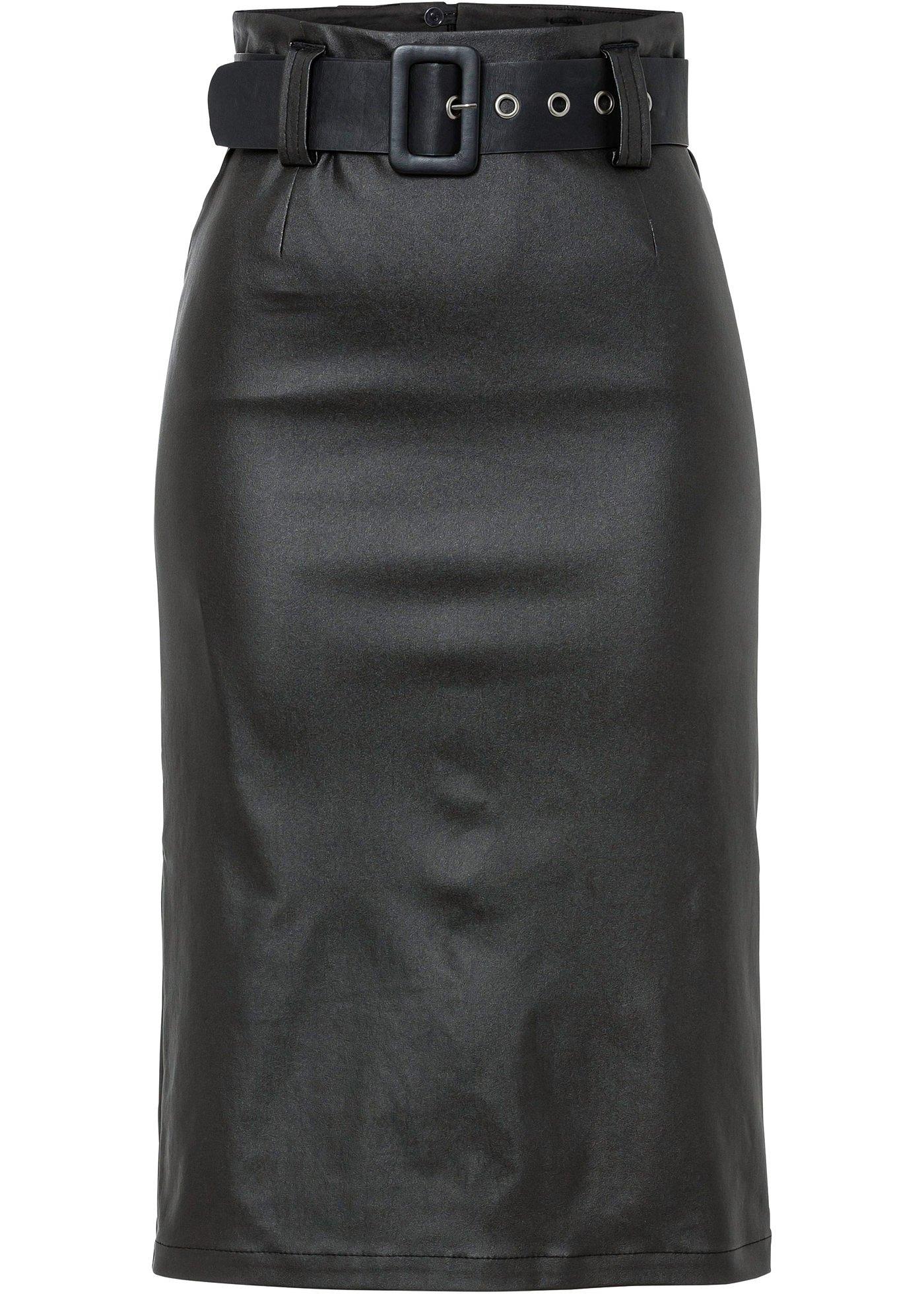 Jupe synthétique imitation cuir avec ceinture