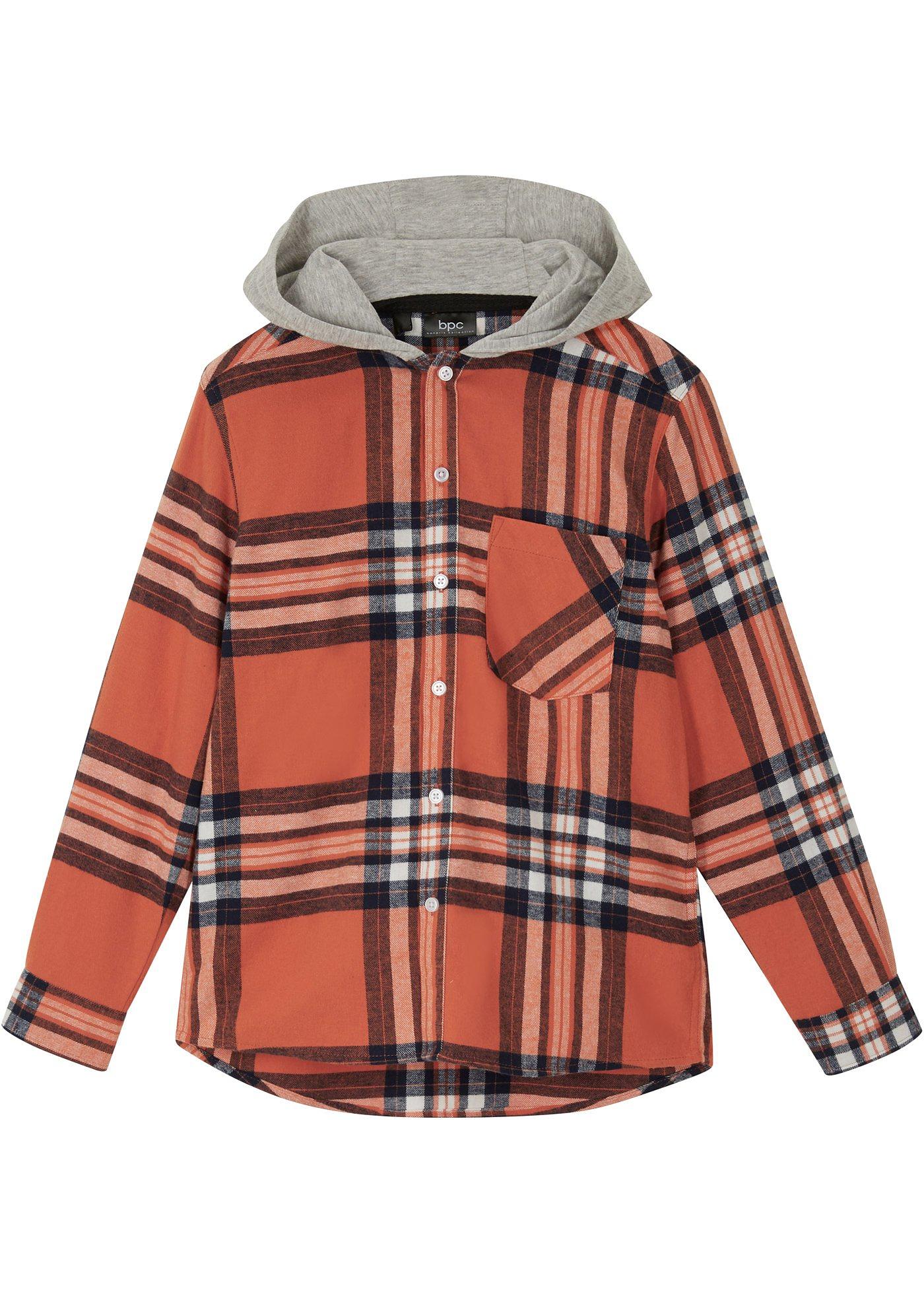 Chemise manches longues garçon à carreaux avec capuche