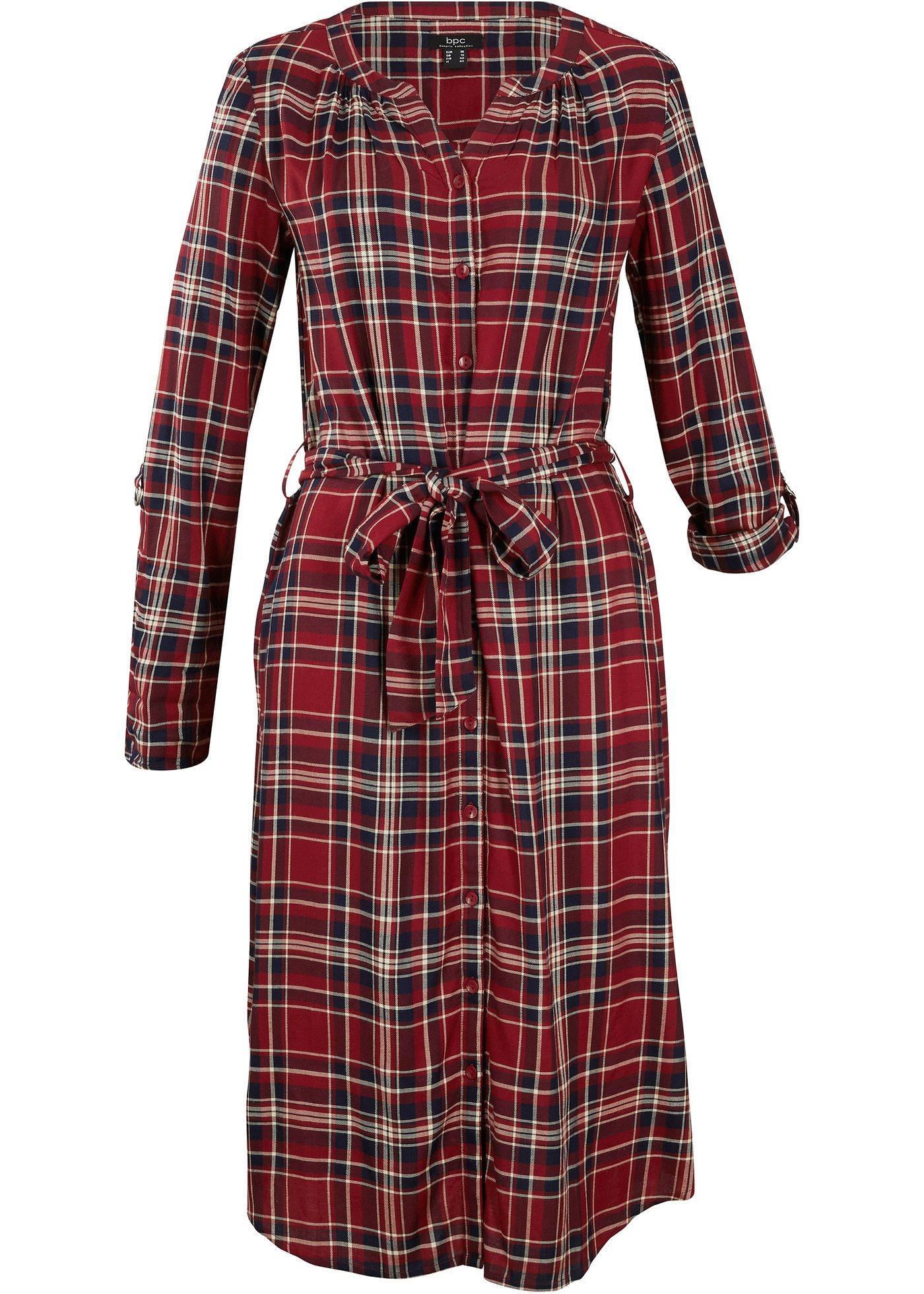 Robe-chemise à carreaux avec lien à nouer