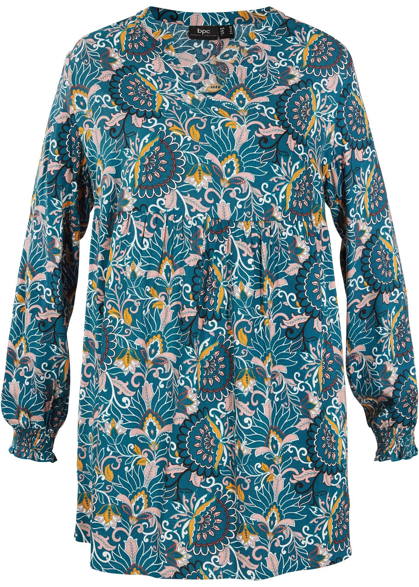 Blouse longue imprimée avec base arrondie en viscose